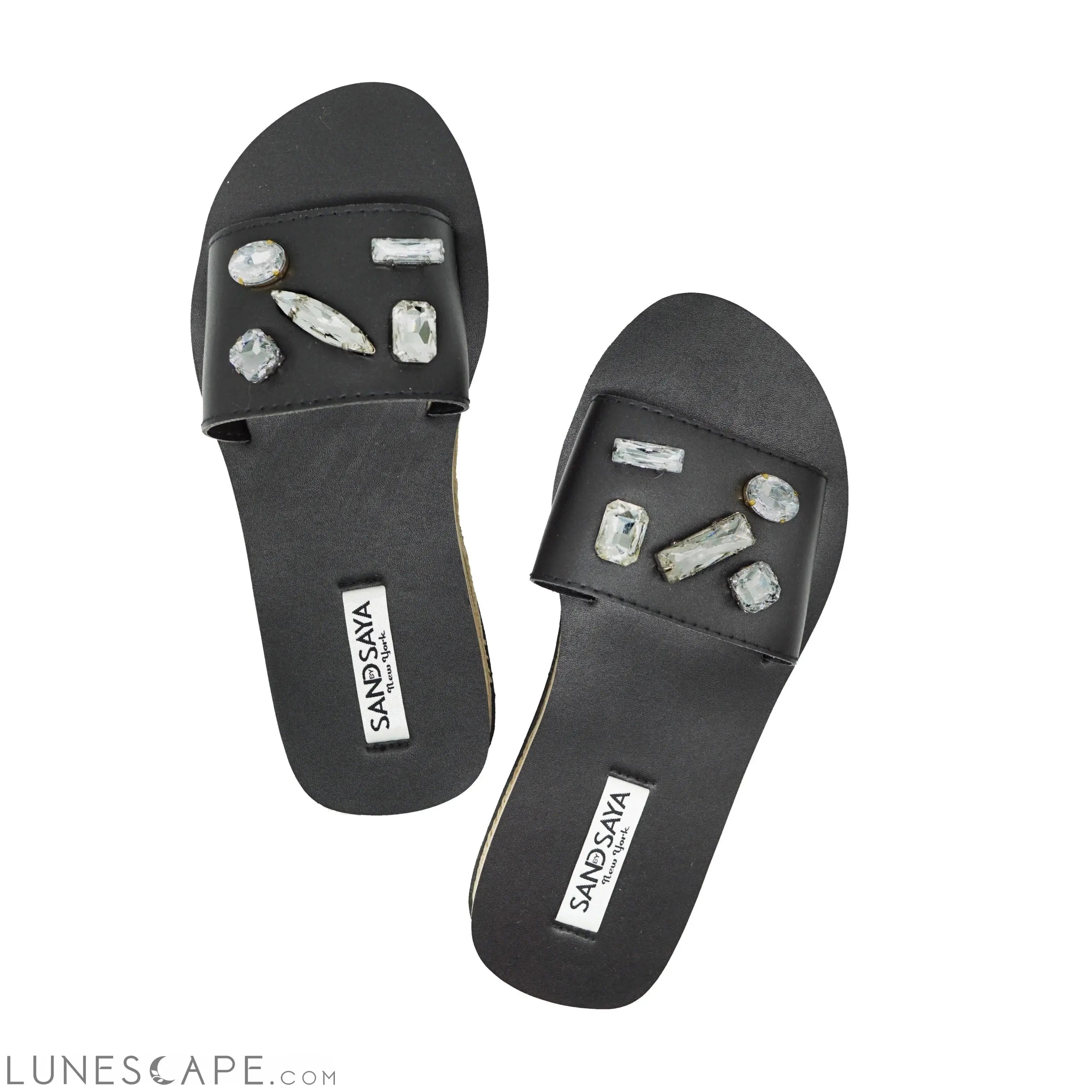 Green Point Crystal Studs - Embroidered Stones Waterproof Espadrille Flat LUNESCAPE