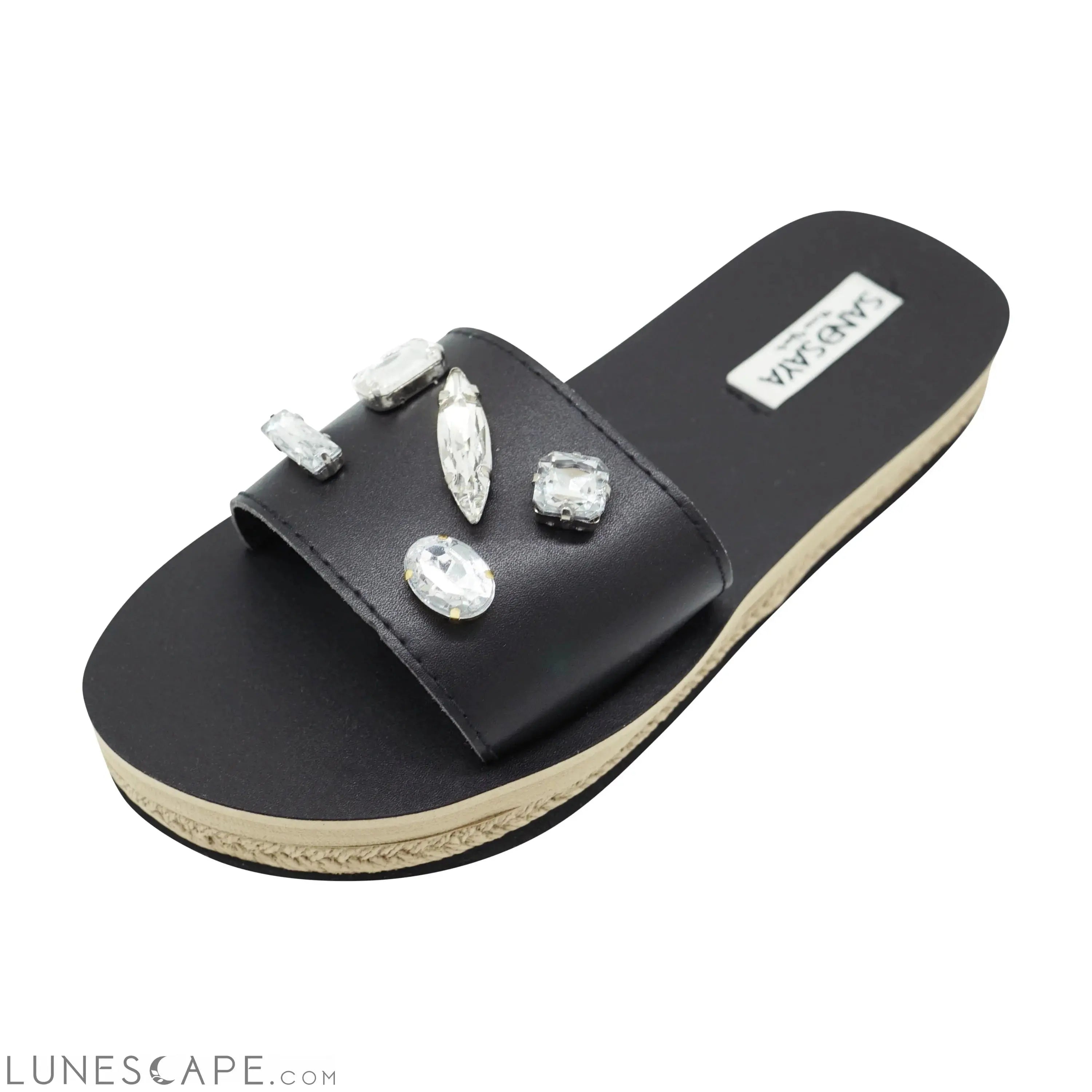 Green Point Crystal Studs - Embroidered Stones Waterproof Espadrille Flat LUNESCAPE