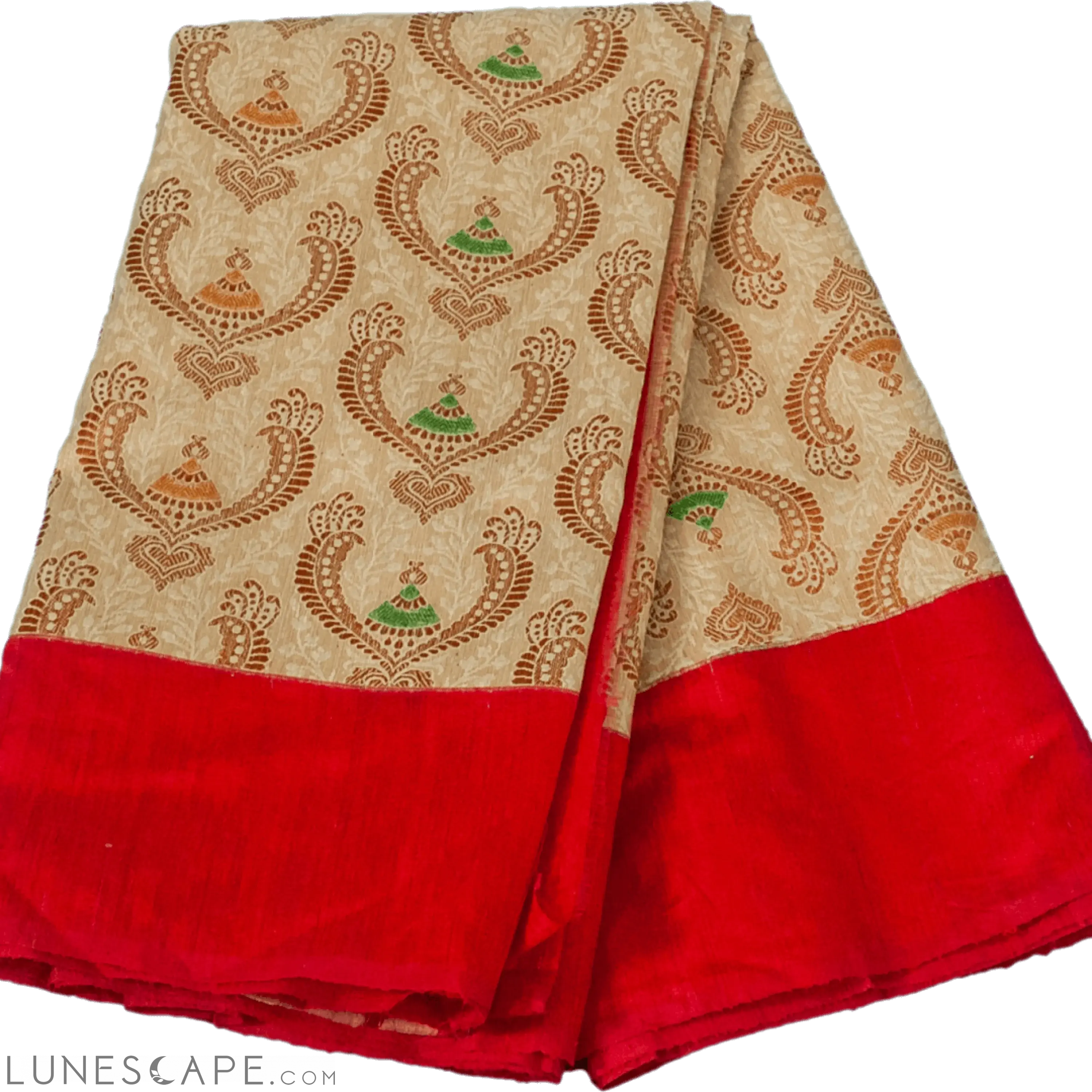 Heavy Biege and Red Handloom Benarasi Katan Silk Saree LUNESCAPE