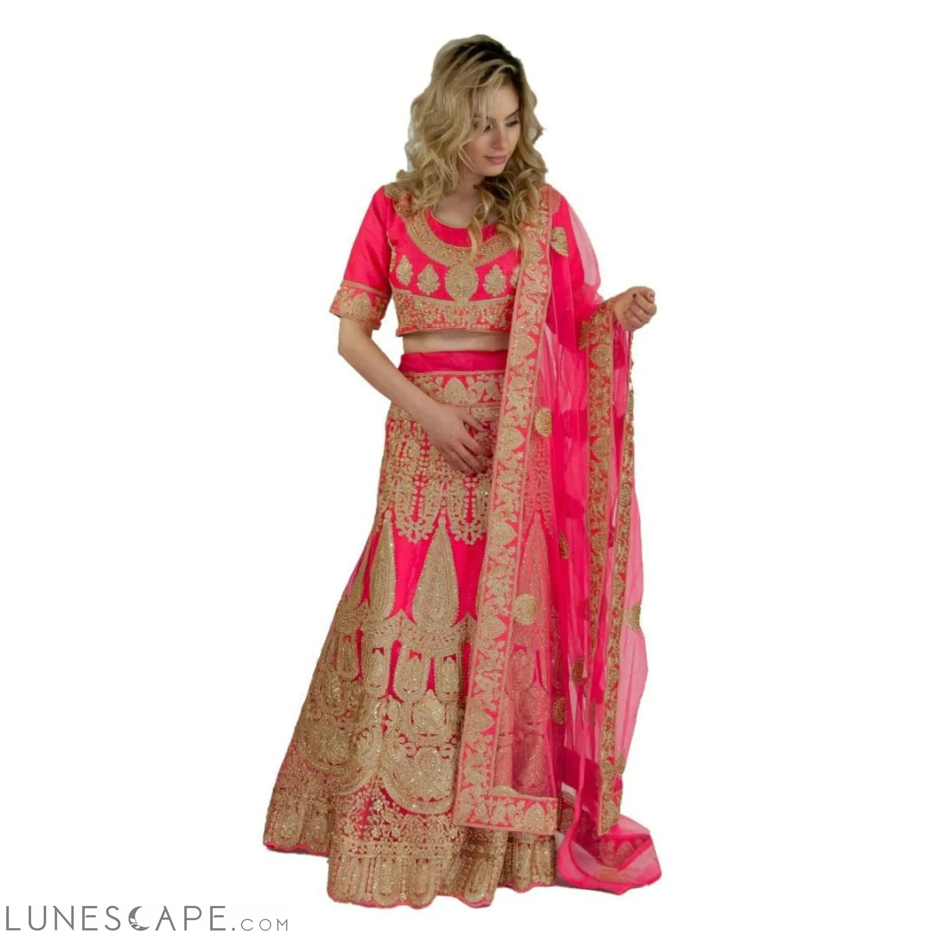 Heavy Embroidered Hot Pink Lehenga LUNESCAPE