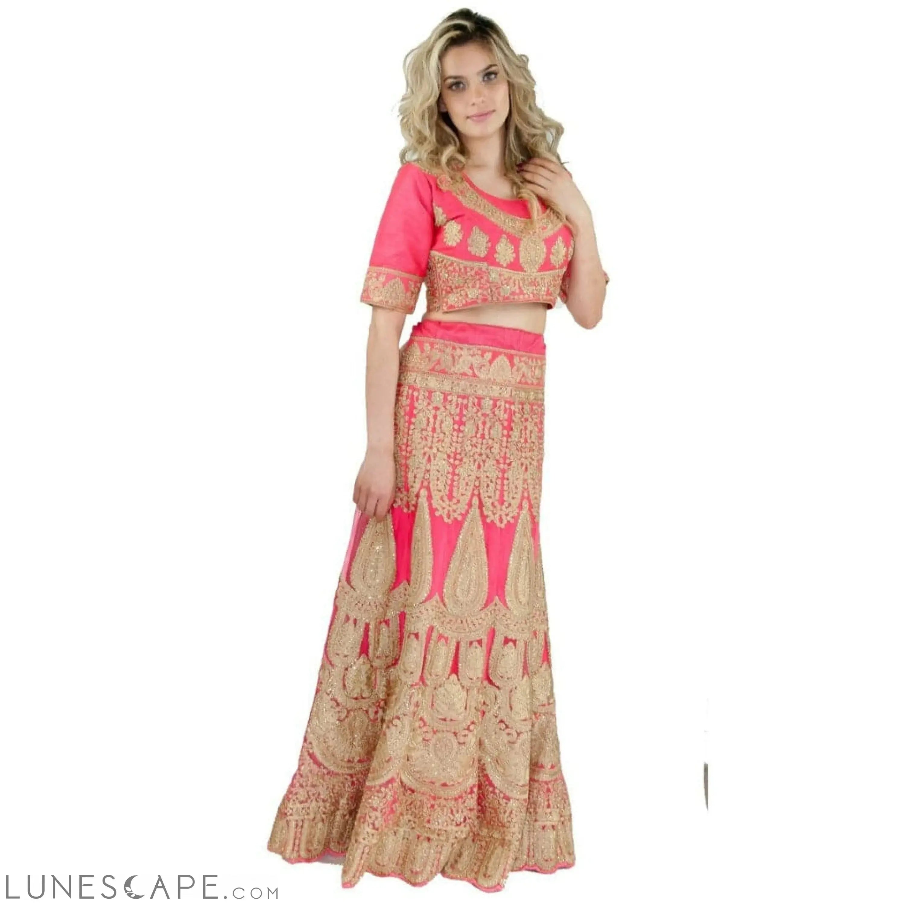 Heavy Embroidered Hot Pink Lehenga LUNESCAPE