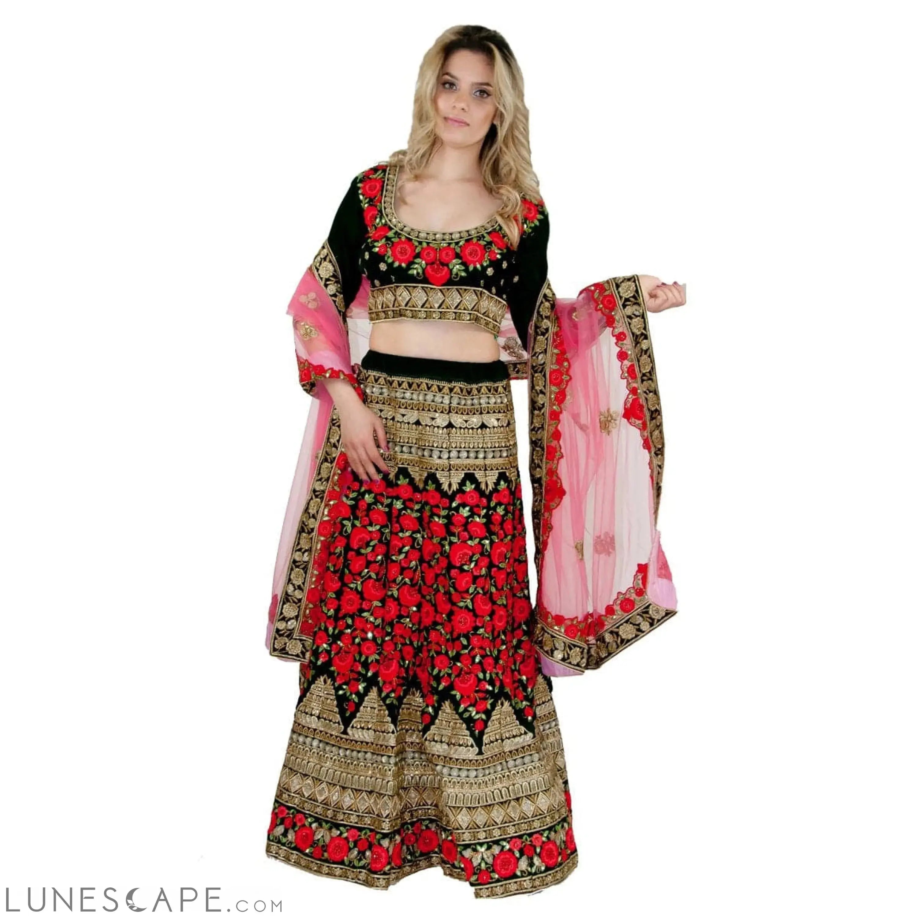Heavy Embroidered Velvet Lehenga LUNESCAPE