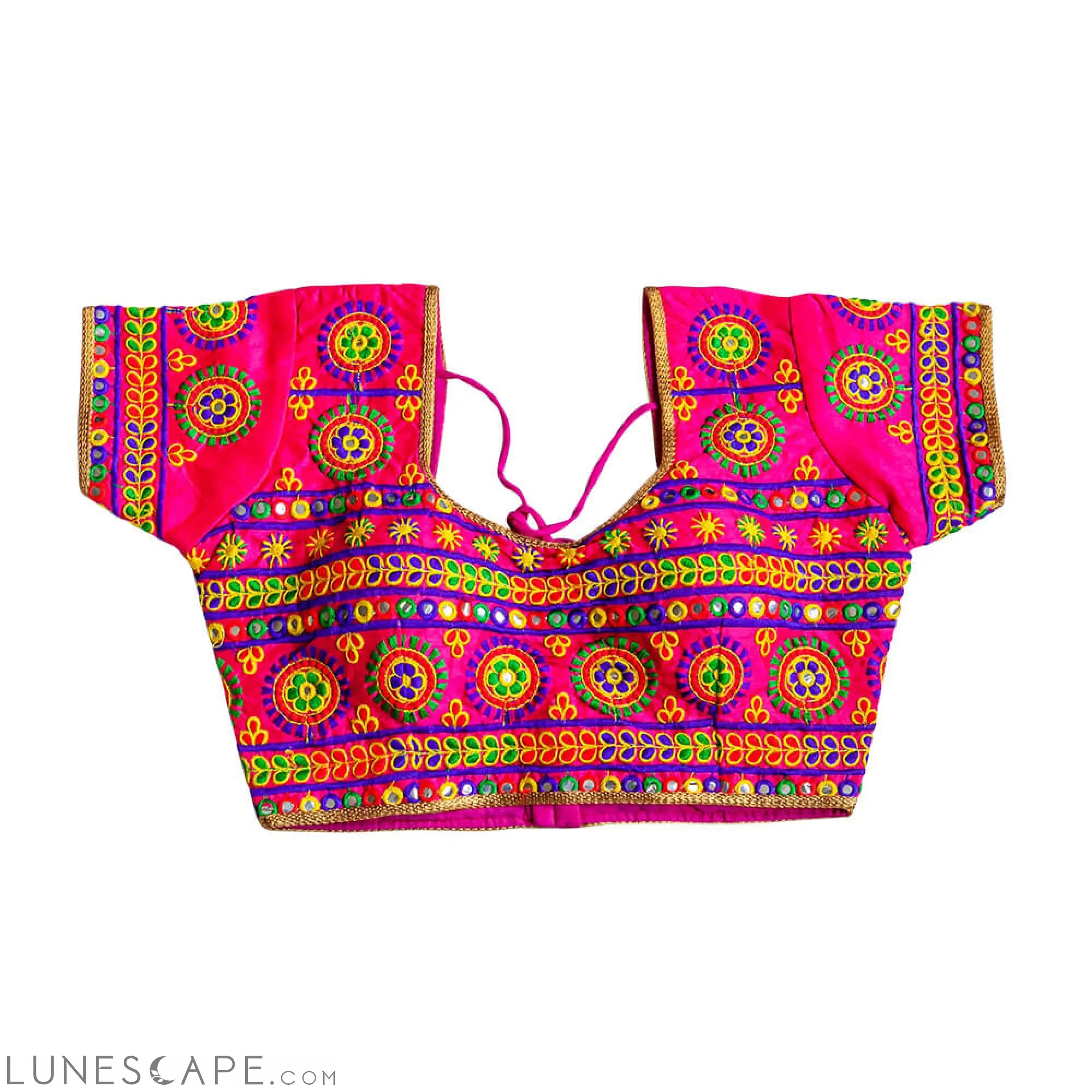 Kutchi Work Readymade Saree Blouse - Hot Pink LUNESCAPE