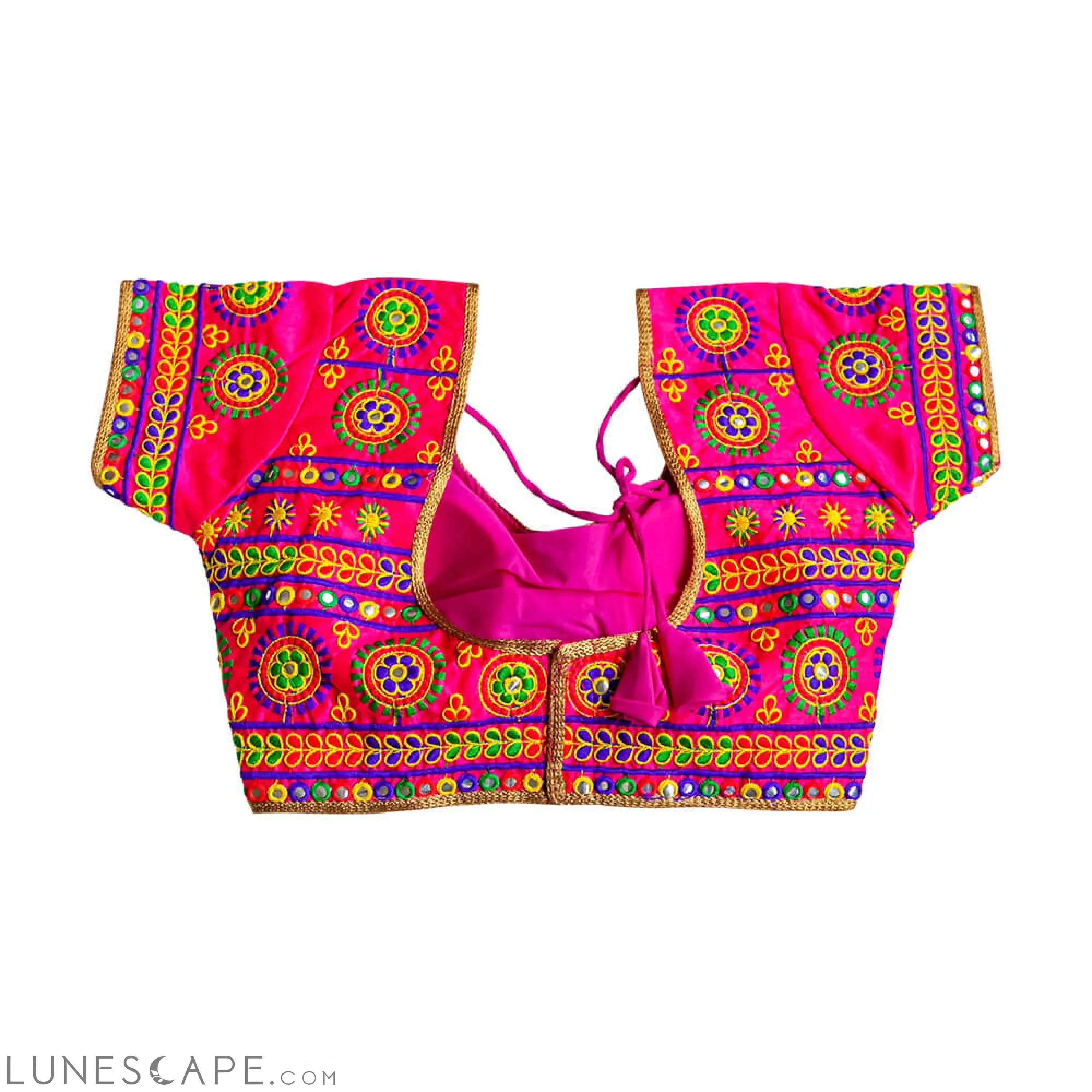 Kutchi Work Readymade Saree Blouse - Hot Pink LUNESCAPE