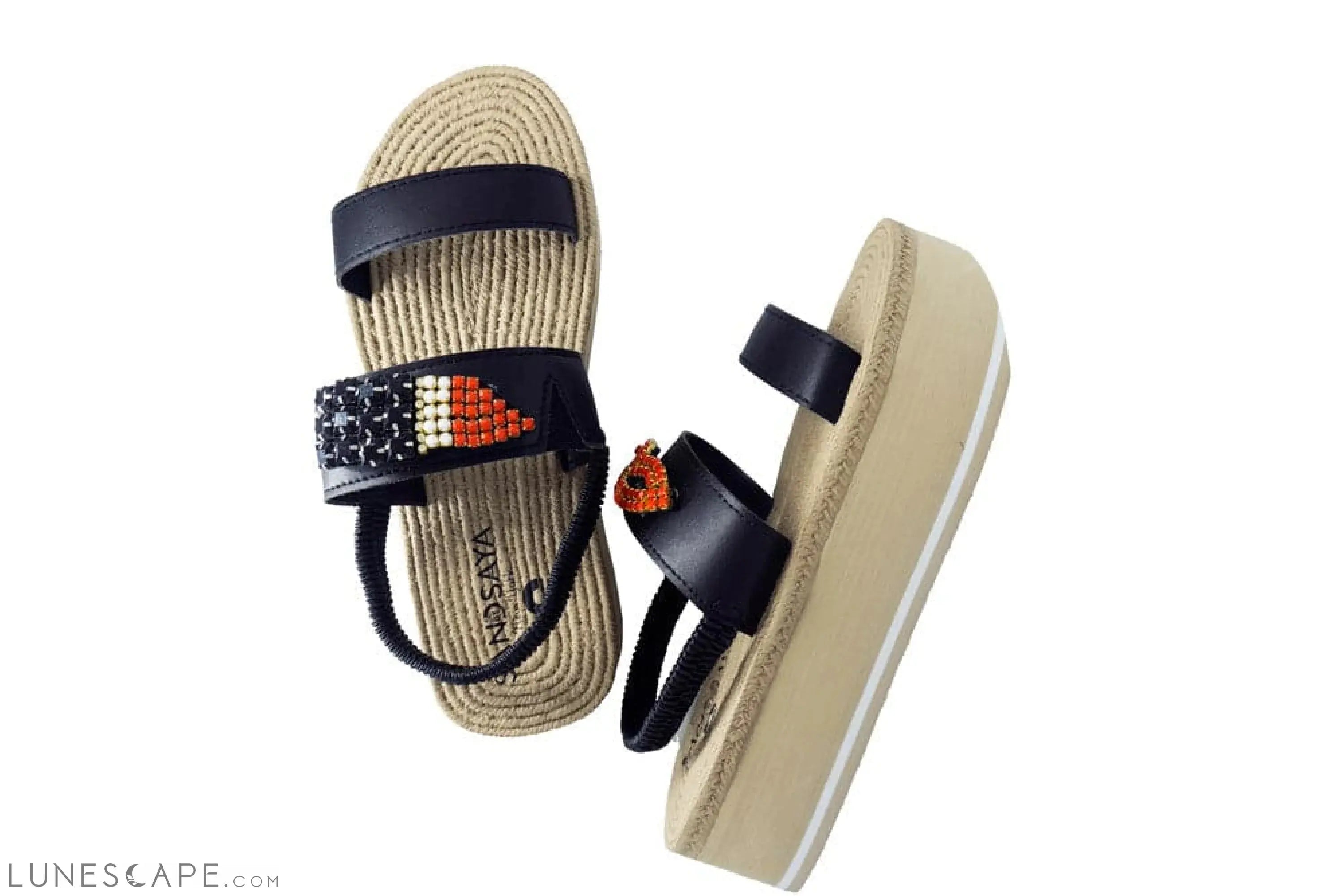 Lips- Waterproof Espadrille Platform Wedge Sandals -Red Crystal Embroidery Motifs LUNESCAPE