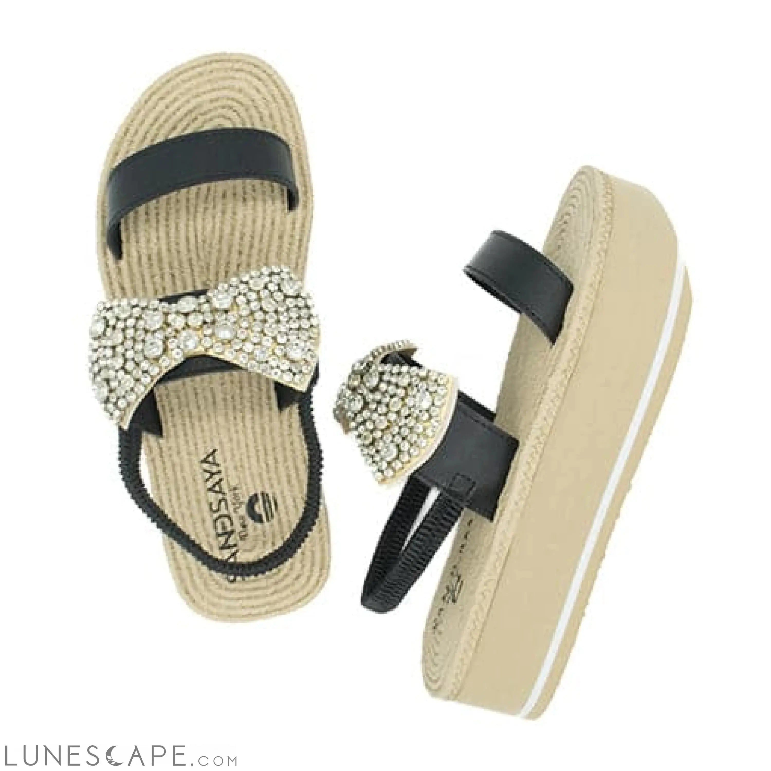 Madison- Waterproof Espadrille Platform Wedge Sandals - Crystal Stones Bow LUNESCAPE