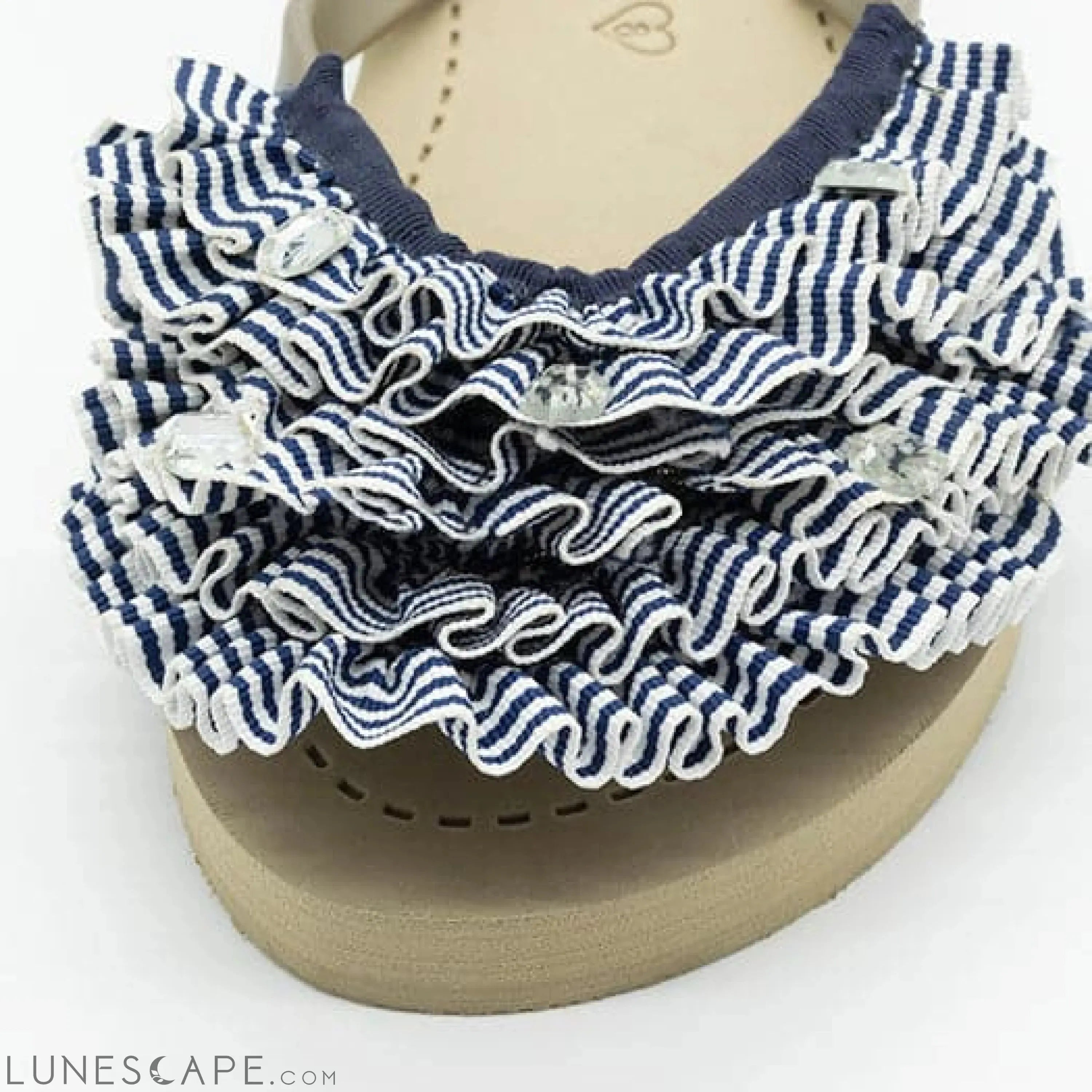 Marine Stripe Ruffle - Triple Rockaway- Flat Flip Flops Sandal LUNESCAPE