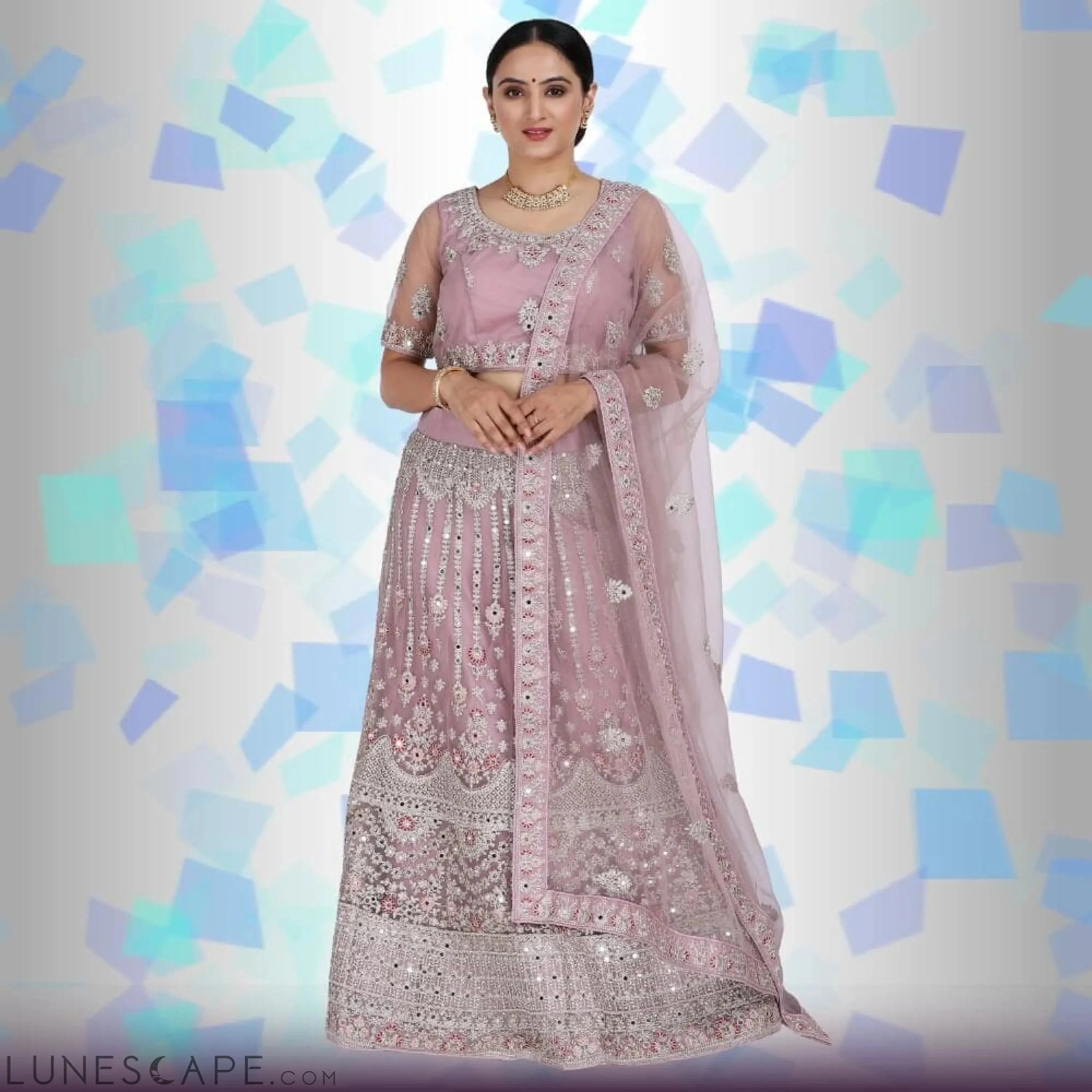Mirror Work Lehenga Choli - Mauve LUNESCAPE