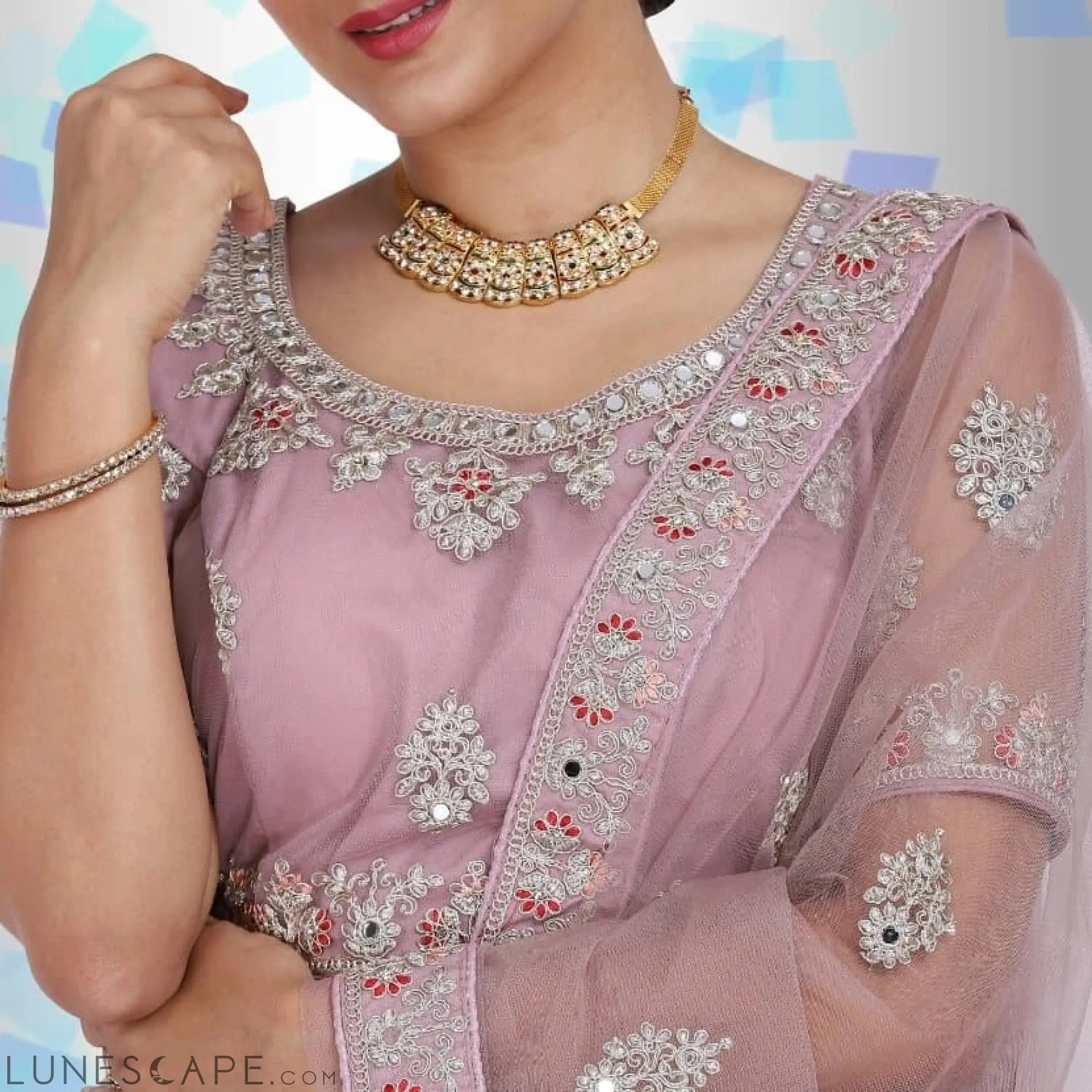 Mirror Work Lehenga Choli - Mauve LUNESCAPE