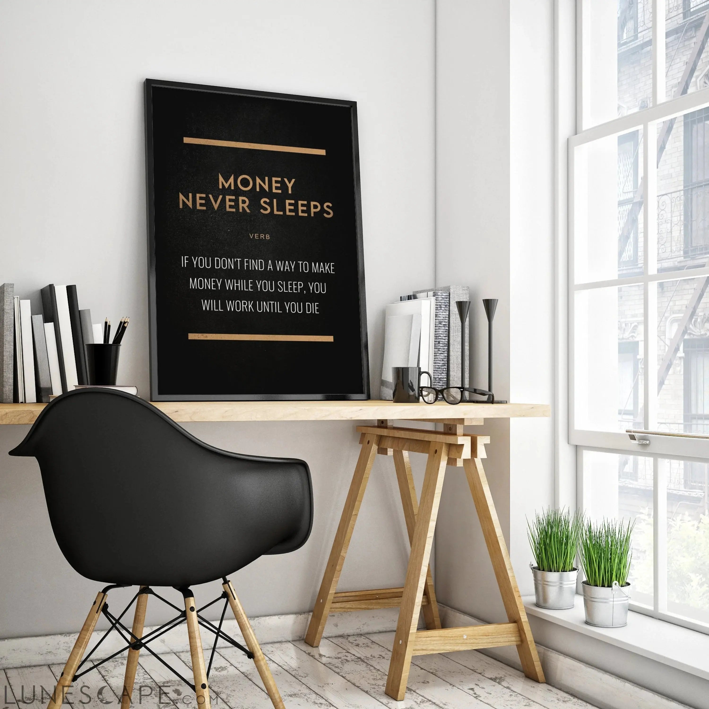 Money Never Sleeps Poster LUNESCAPE
