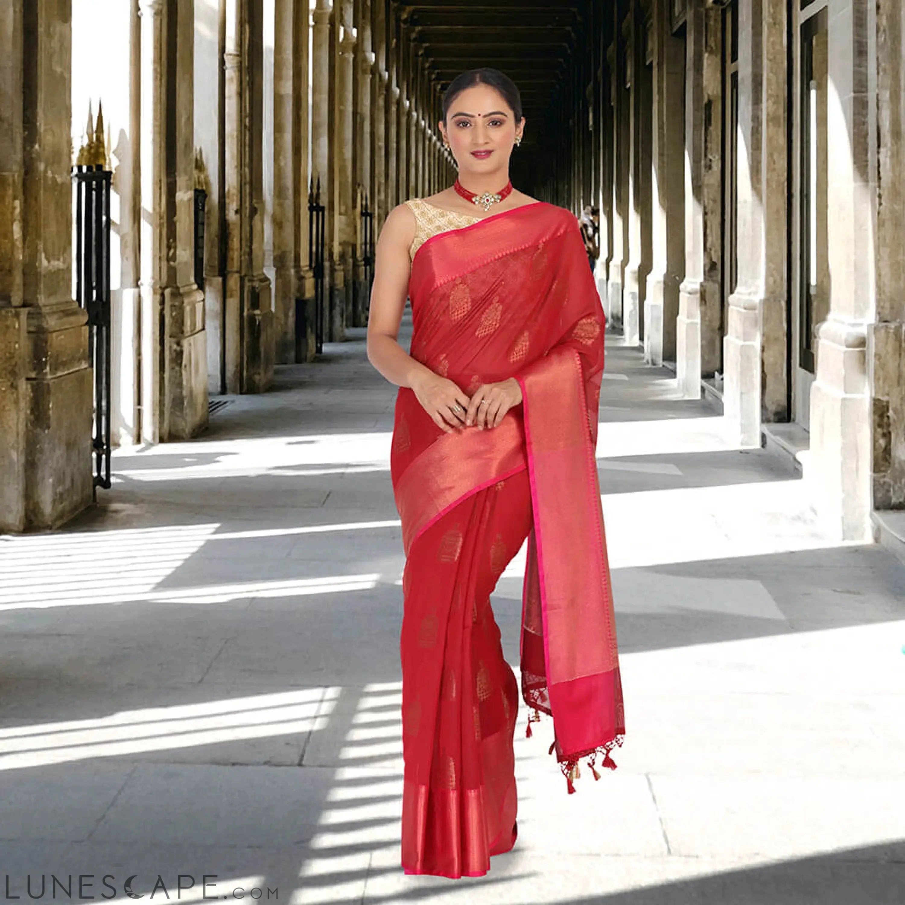 Monica Silk Banarasi Saree With Jhumka Weave LUNESCAPE