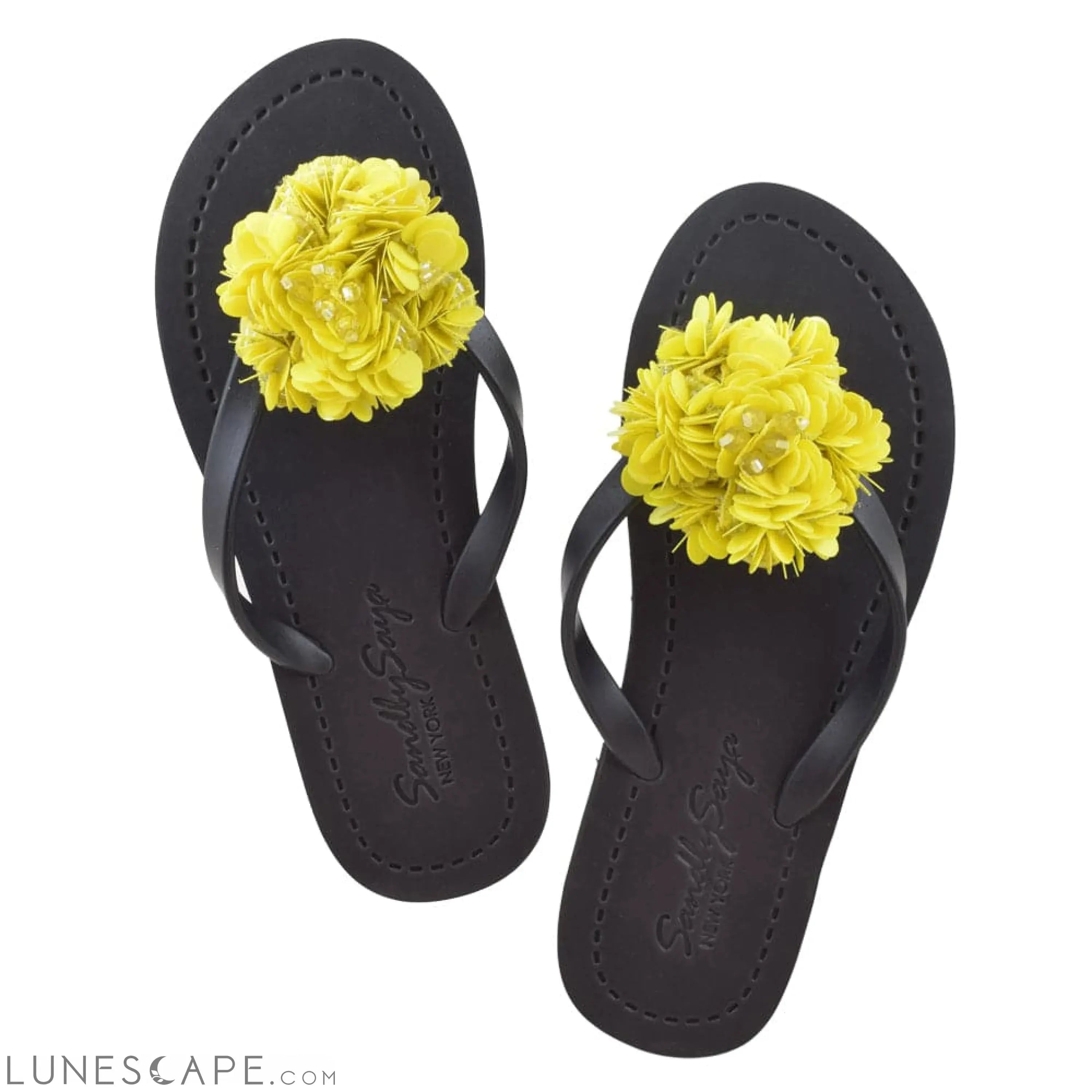 Noho Yellow Flower - Embroidered Flat Flip Flops Sandal LUNESCAPE