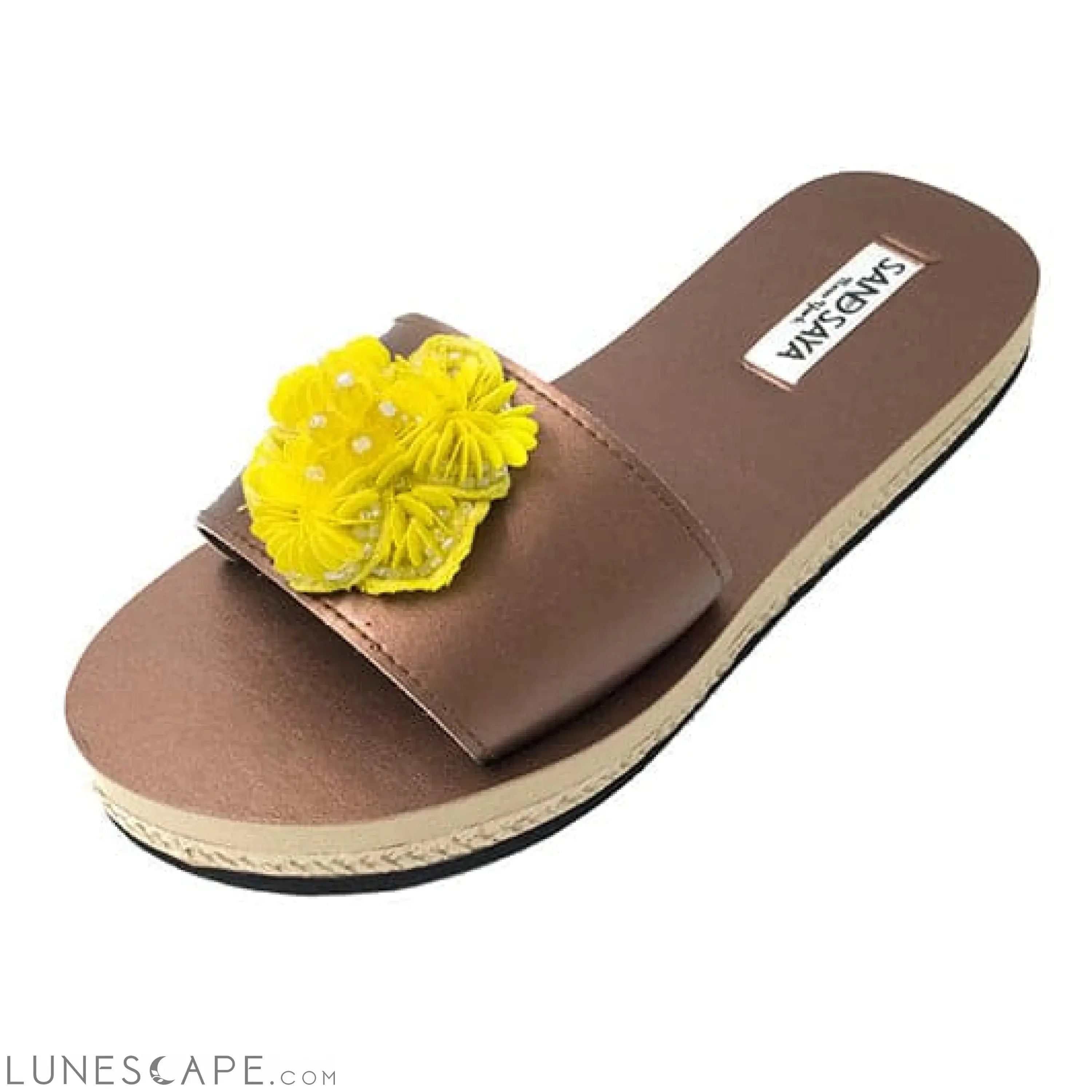 Noho Yellow Flower- Sequenced Embroidered Motifs With Waterproof Espadrille Flat Sandals for Women LUNESCAPE