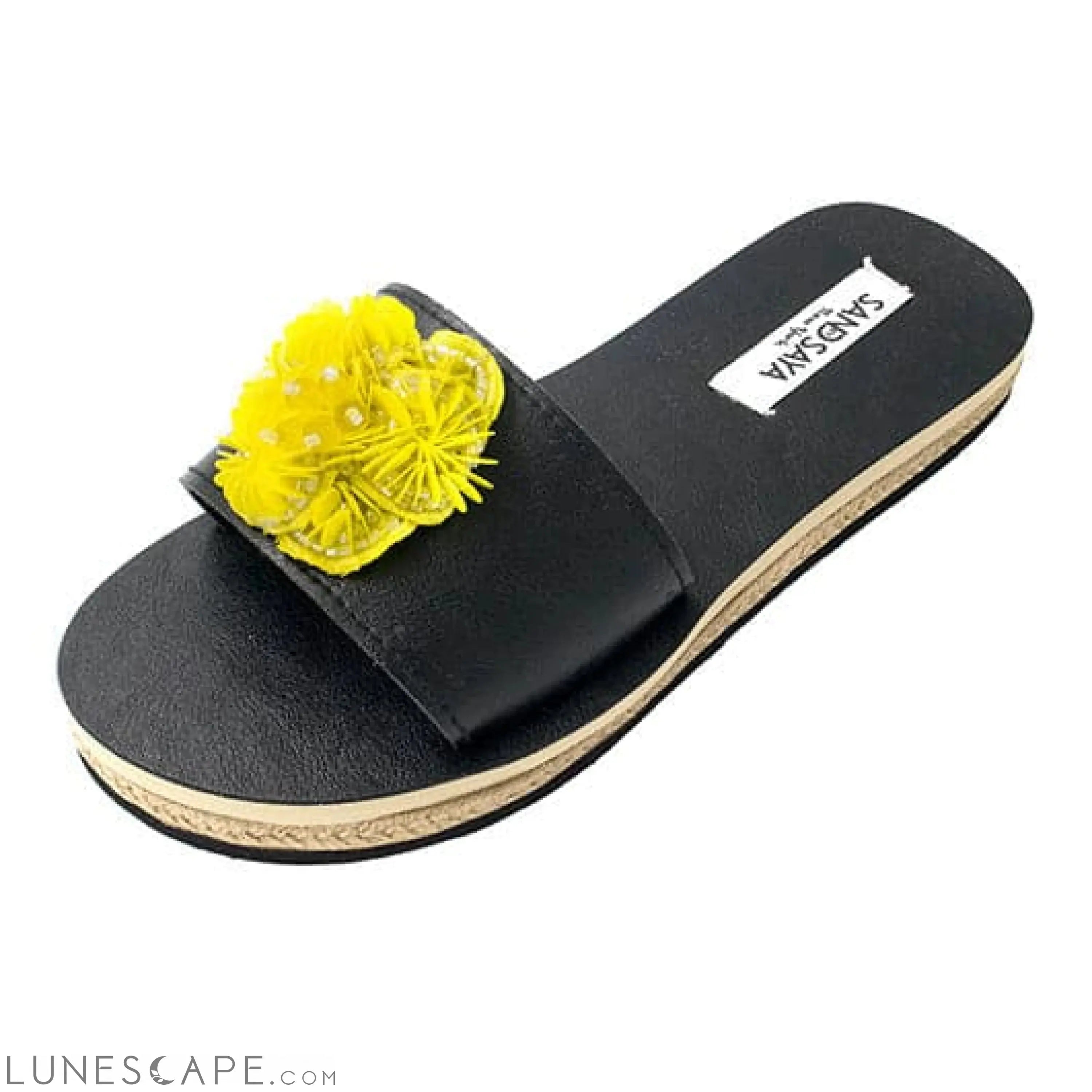 Noho Yellow Flower- Sequenced Embroidered Motifs With Waterproof Espadrille Flat Sandals for Women LUNESCAPE