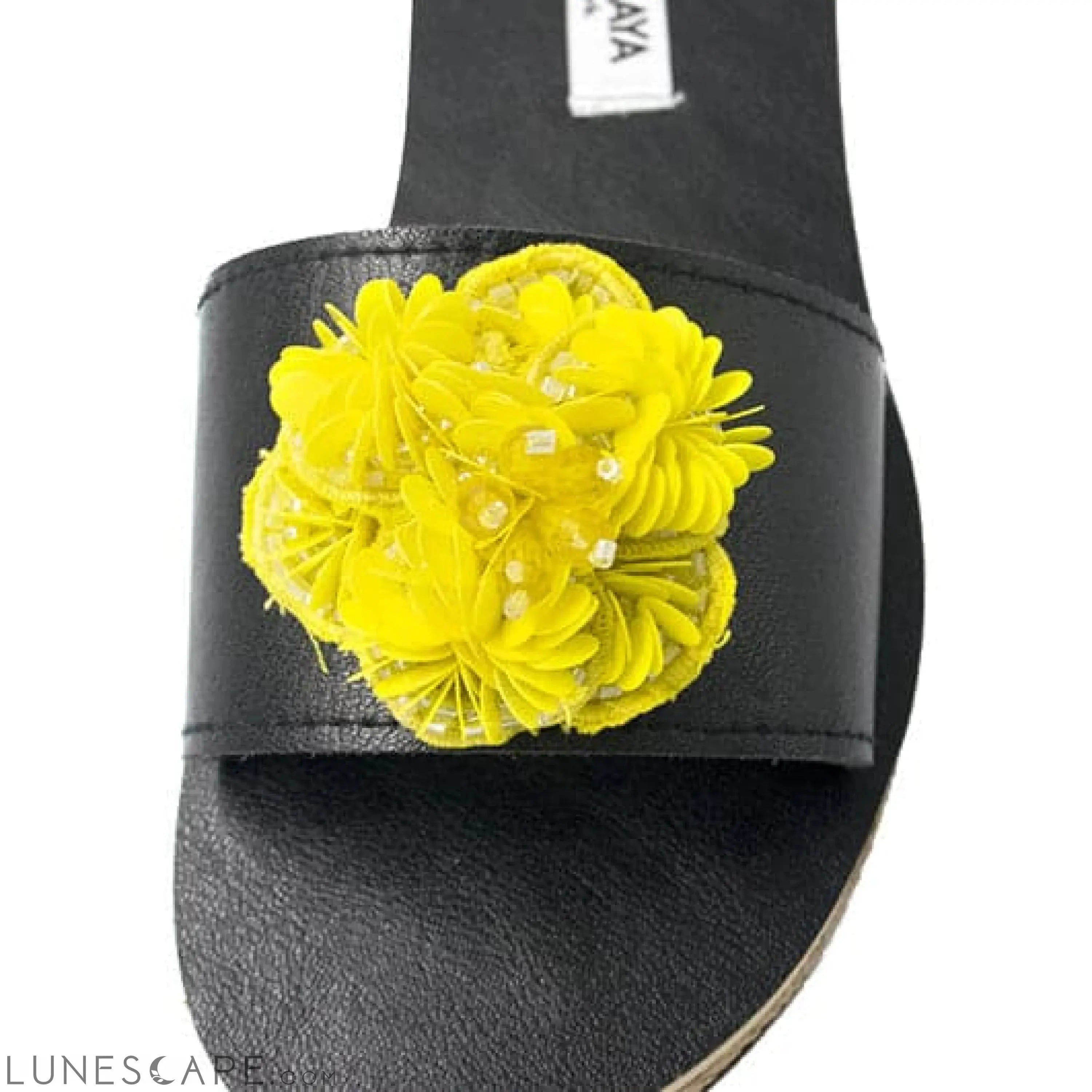Noho Yellow Flower- Sequenced Embroidered Motifs With Waterproof Espadrille Flat Sandals for Women LUNESCAPE