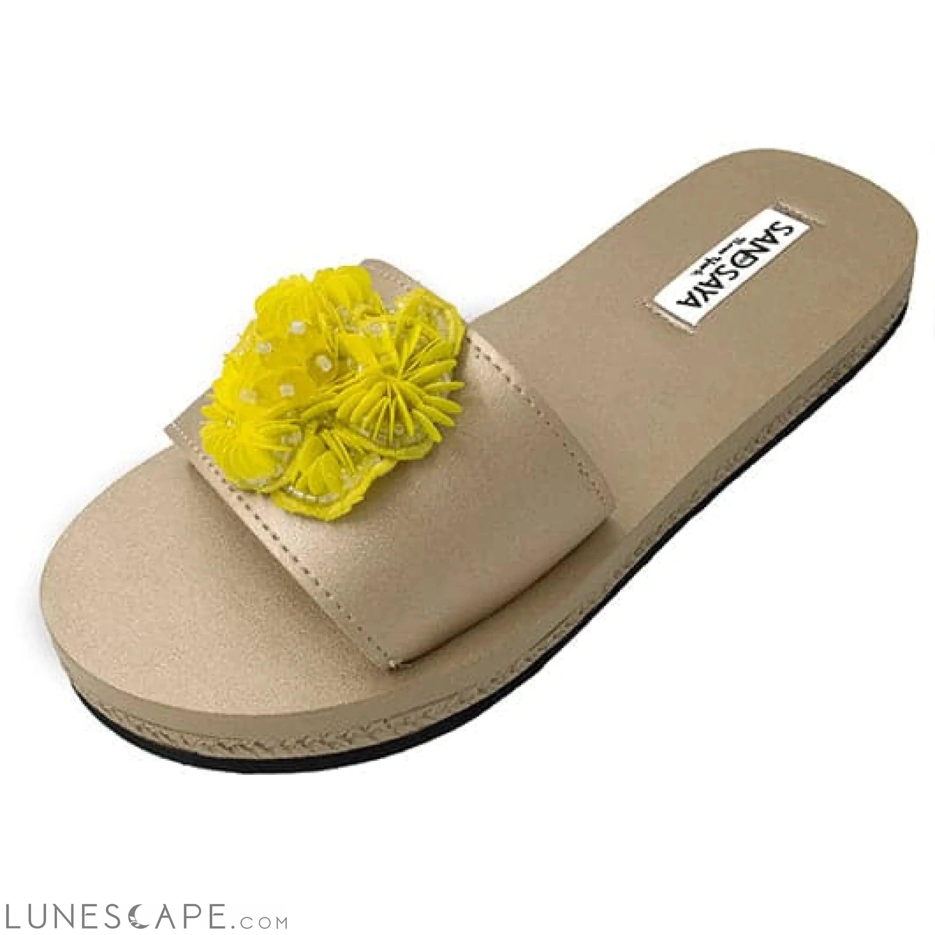 Noho Yellow Flower- Sequenced Embroidered Motifs With Waterproof Espadrille Flat Sandals for Women LUNESCAPE