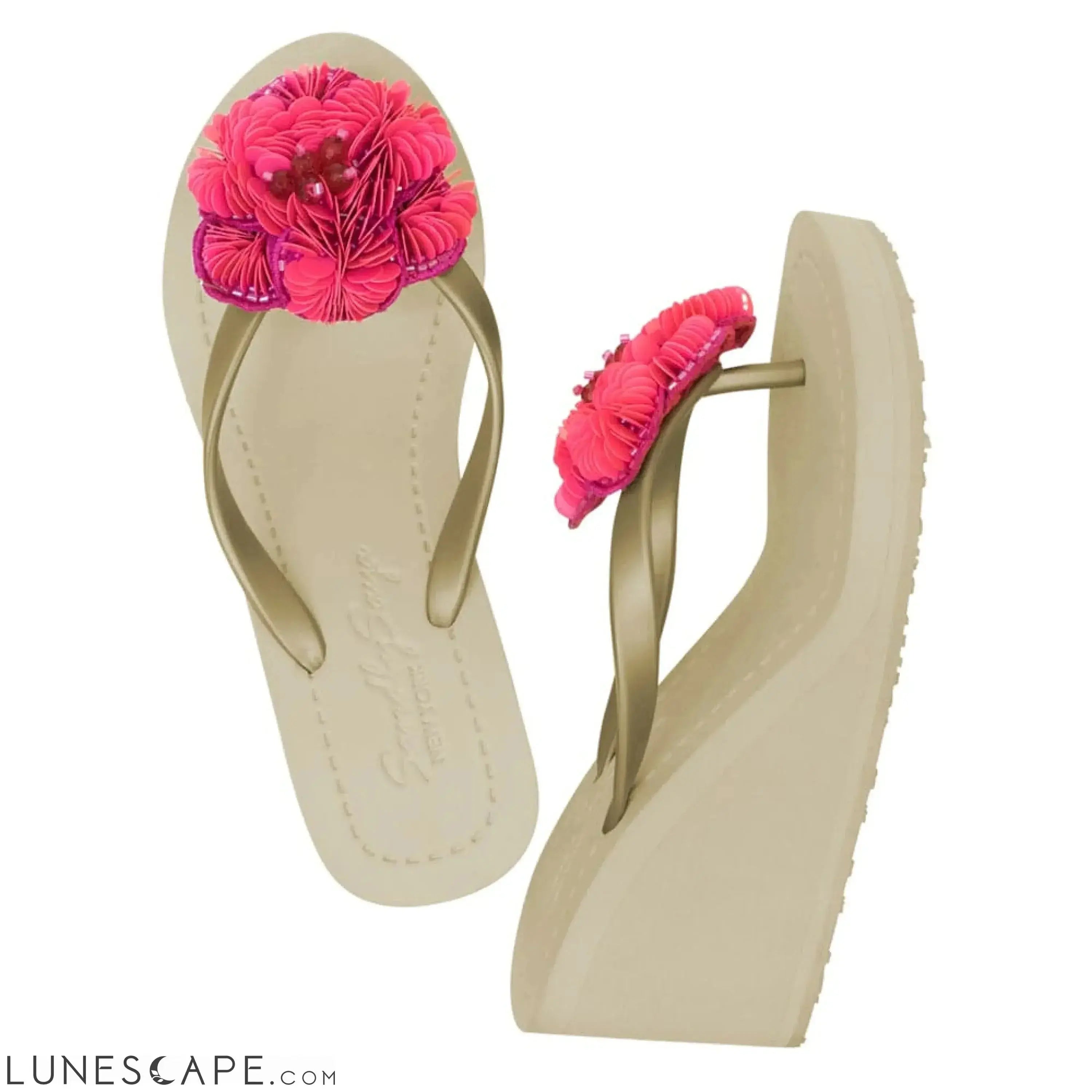 Noho (Pink Flower) - Women's High Wedge Flip Flops LUNESCAPE
