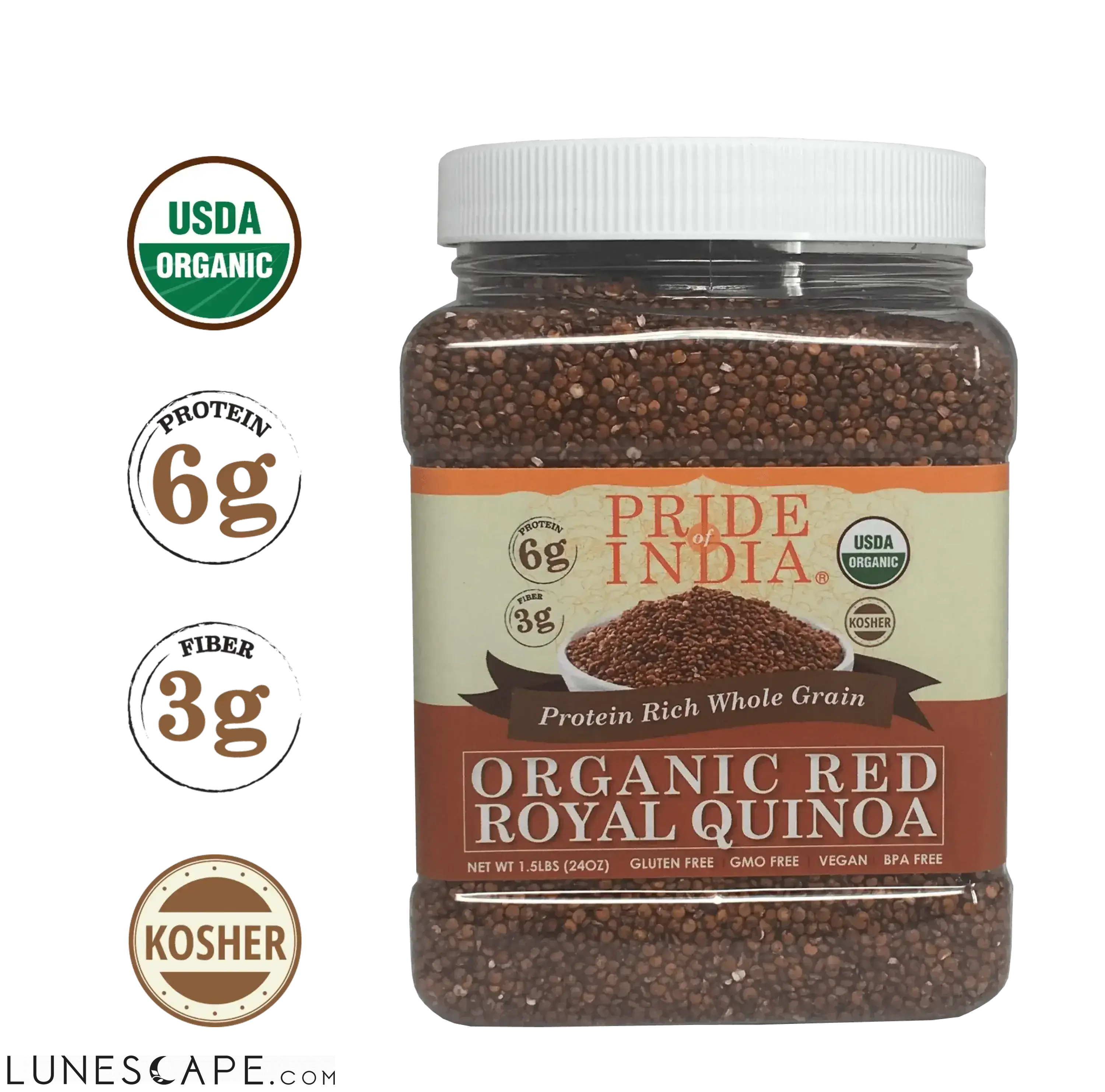 Organic Red Royal Quinoa - Protein Rich Whole Grain Jar LUNESCAPE