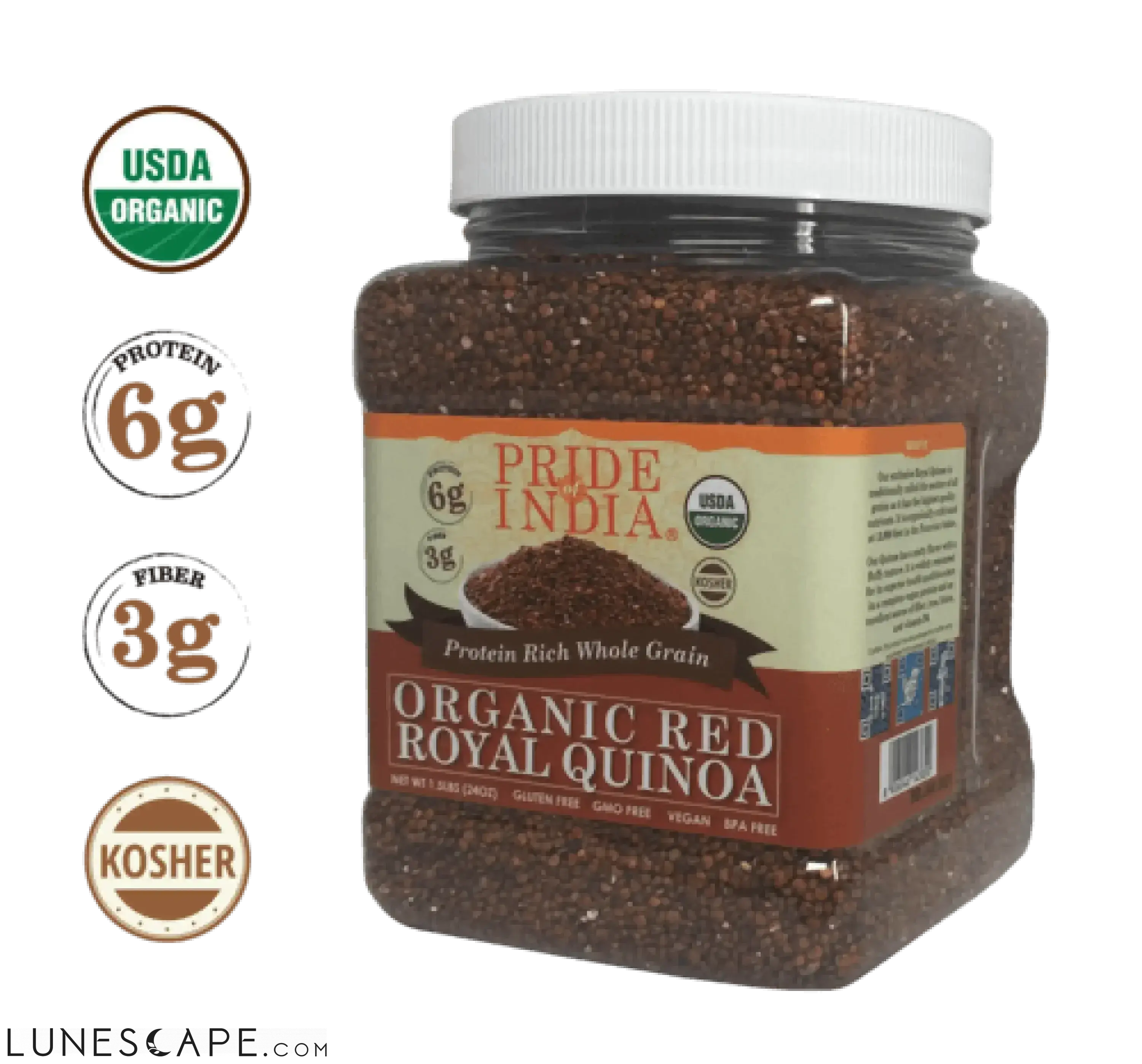 Organic Red Royal Quinoa - Protein Rich Whole Grain Jar LUNESCAPE