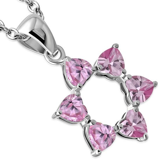Heart Shape Pink CZ Star David Silver Pendant LUNESCAPE