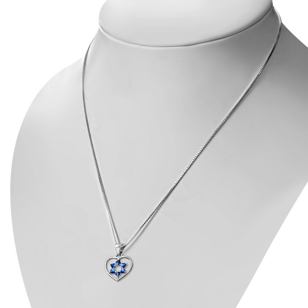 Blue Sapphire CZ Heart Star David Silver Pendant LUNESCAPE