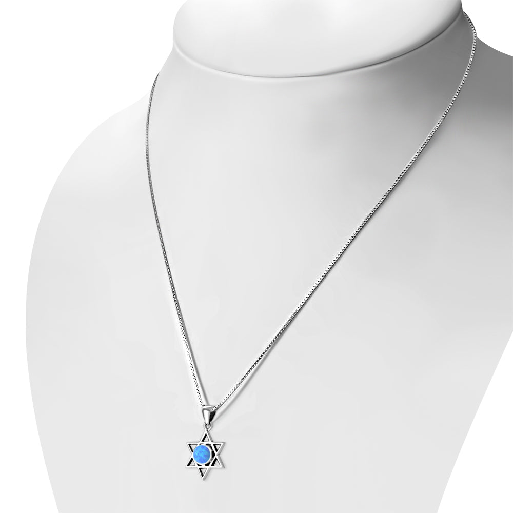 Synthetic Azure Blue Opal Star of David Silver Pendant LUNESCAPE