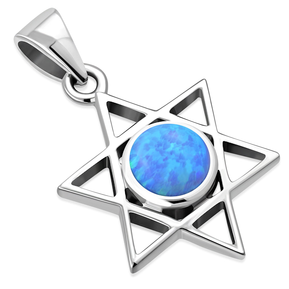 Synthetic Azure Blue Opal Star of David Silver Pendant LUNESCAPE