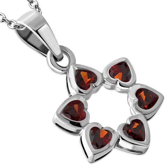 Garnet CZ Heart Shape Star David Silver Pendant LUNESCAPE