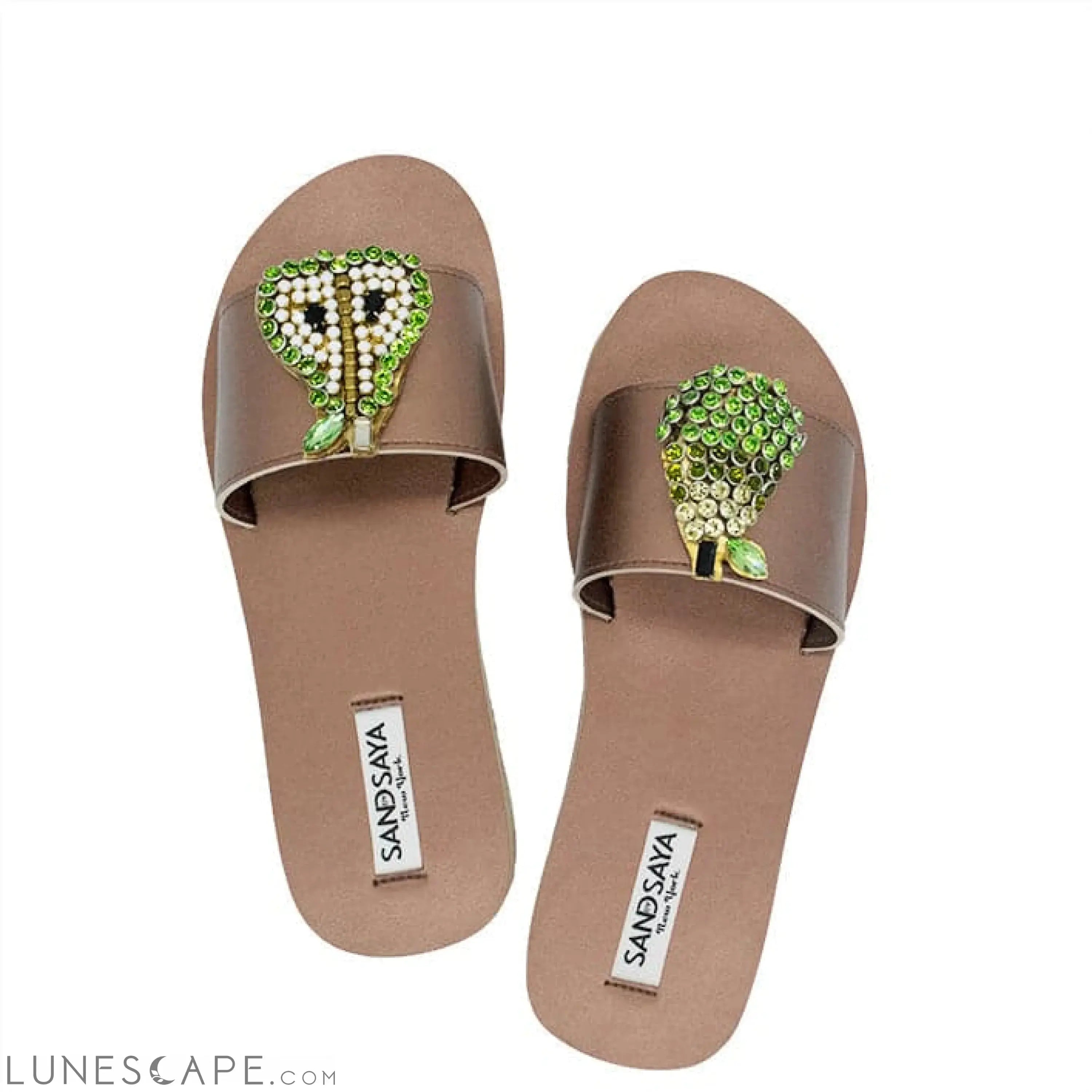 Pear- Green Crystal Fruits Embellished Waterproof Espadrille Flat for Women LUNESCAPE