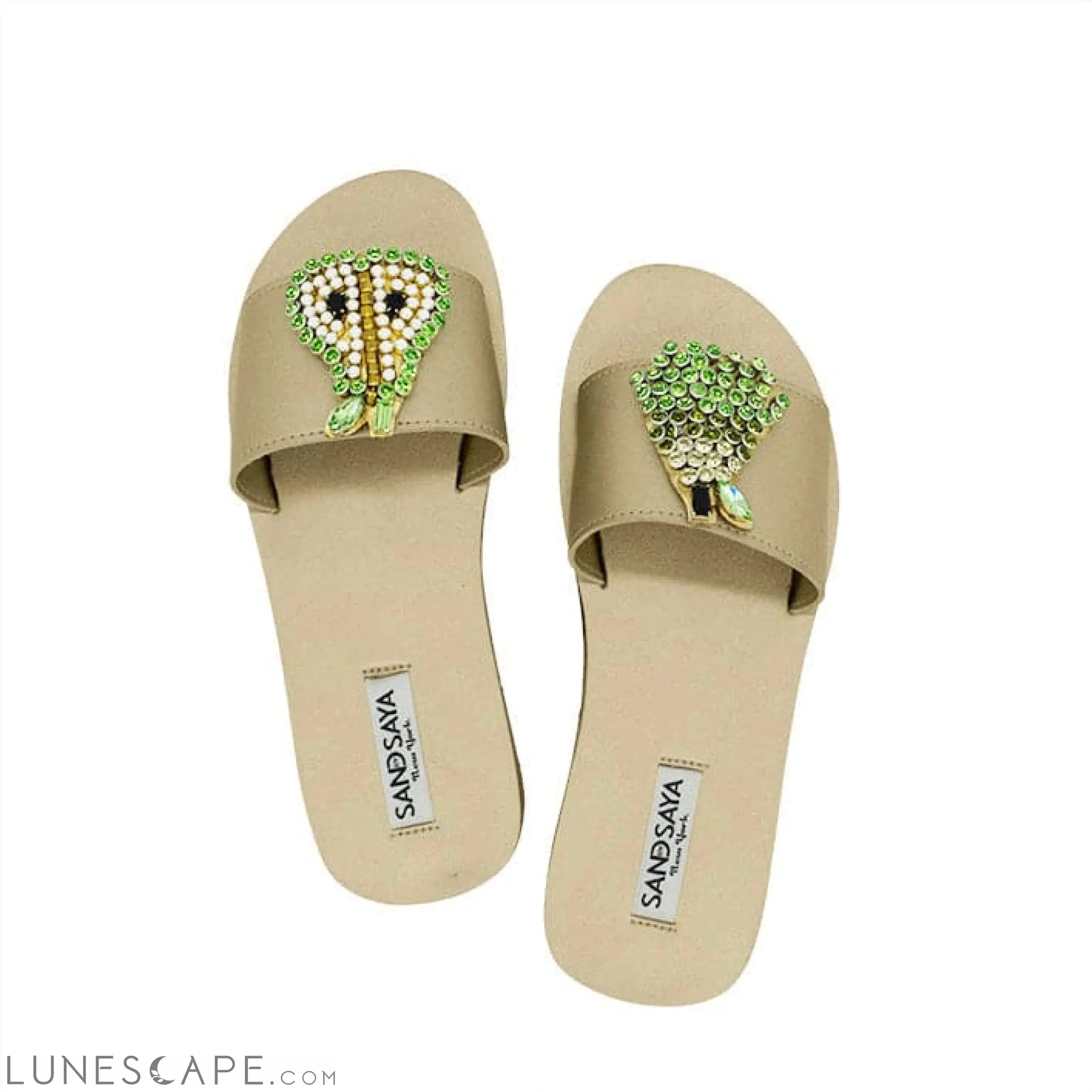 Pear- Green Crystal Fruits Embellished Waterproof Espadrille Flat for Women LUNESCAPE