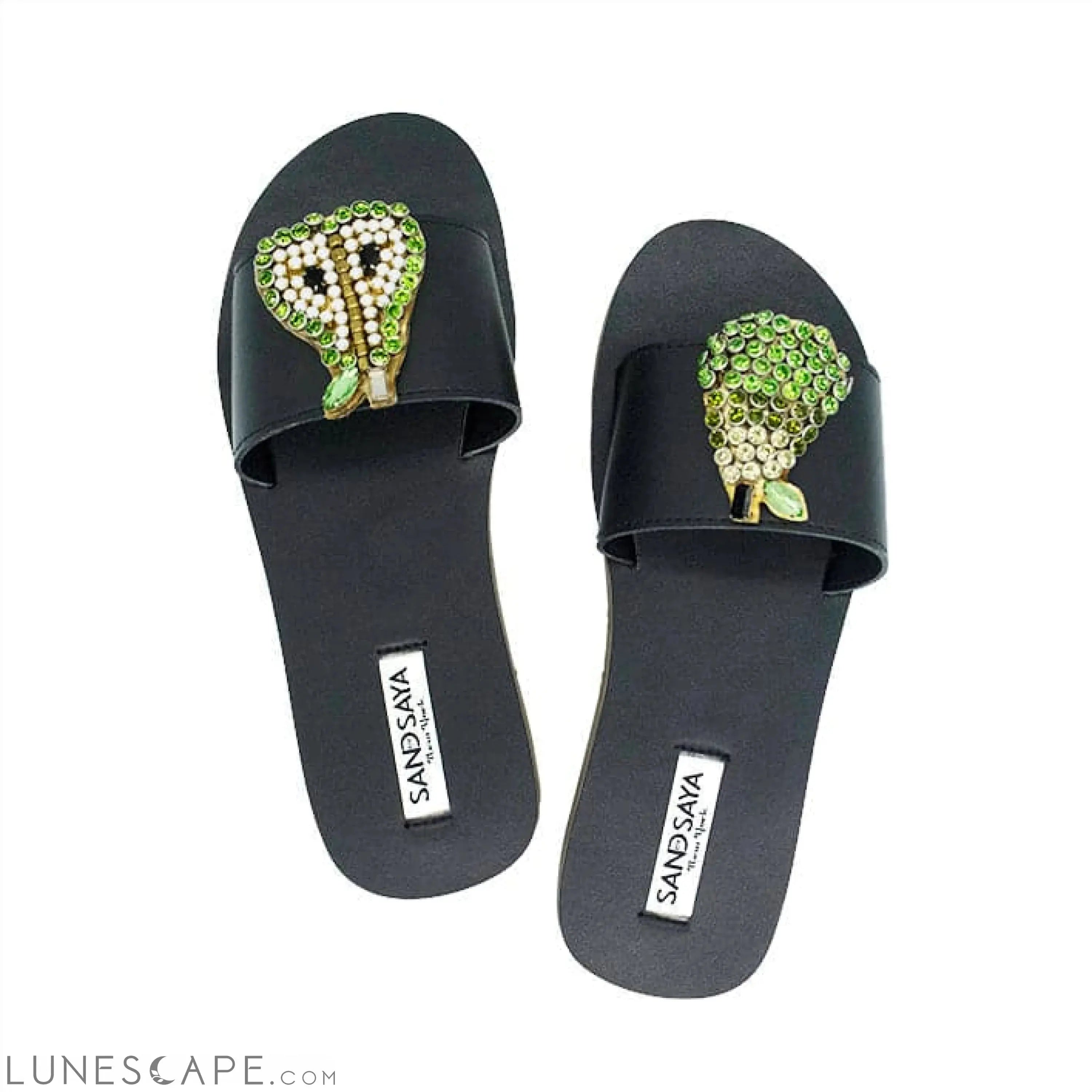 Pear- Green Crystal Fruits Embellished Waterproof Espadrille Flat for Women LUNESCAPE