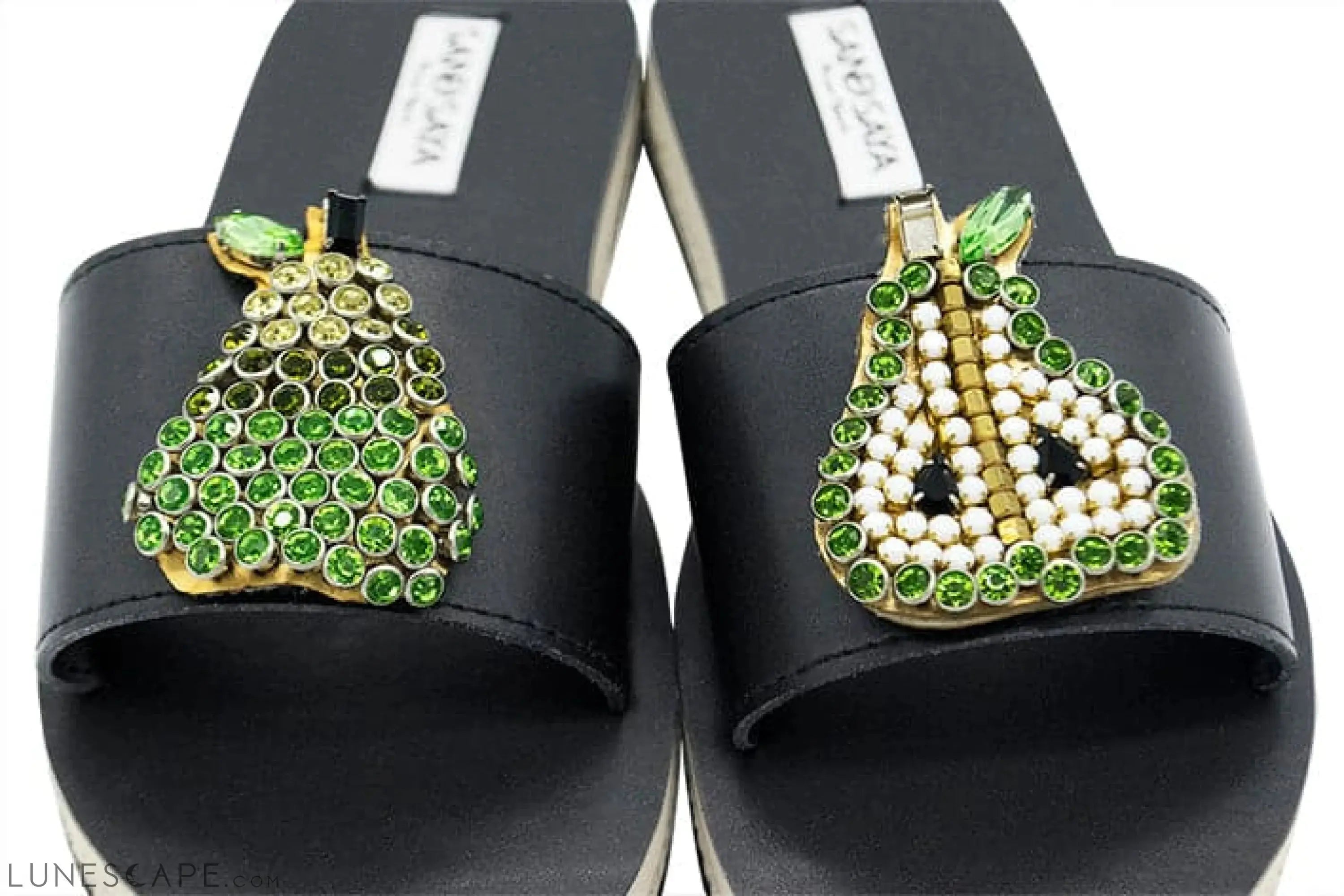 Pear- Green Crystal Fruits Embellished Waterproof Espadrille Flat for Women LUNESCAPE