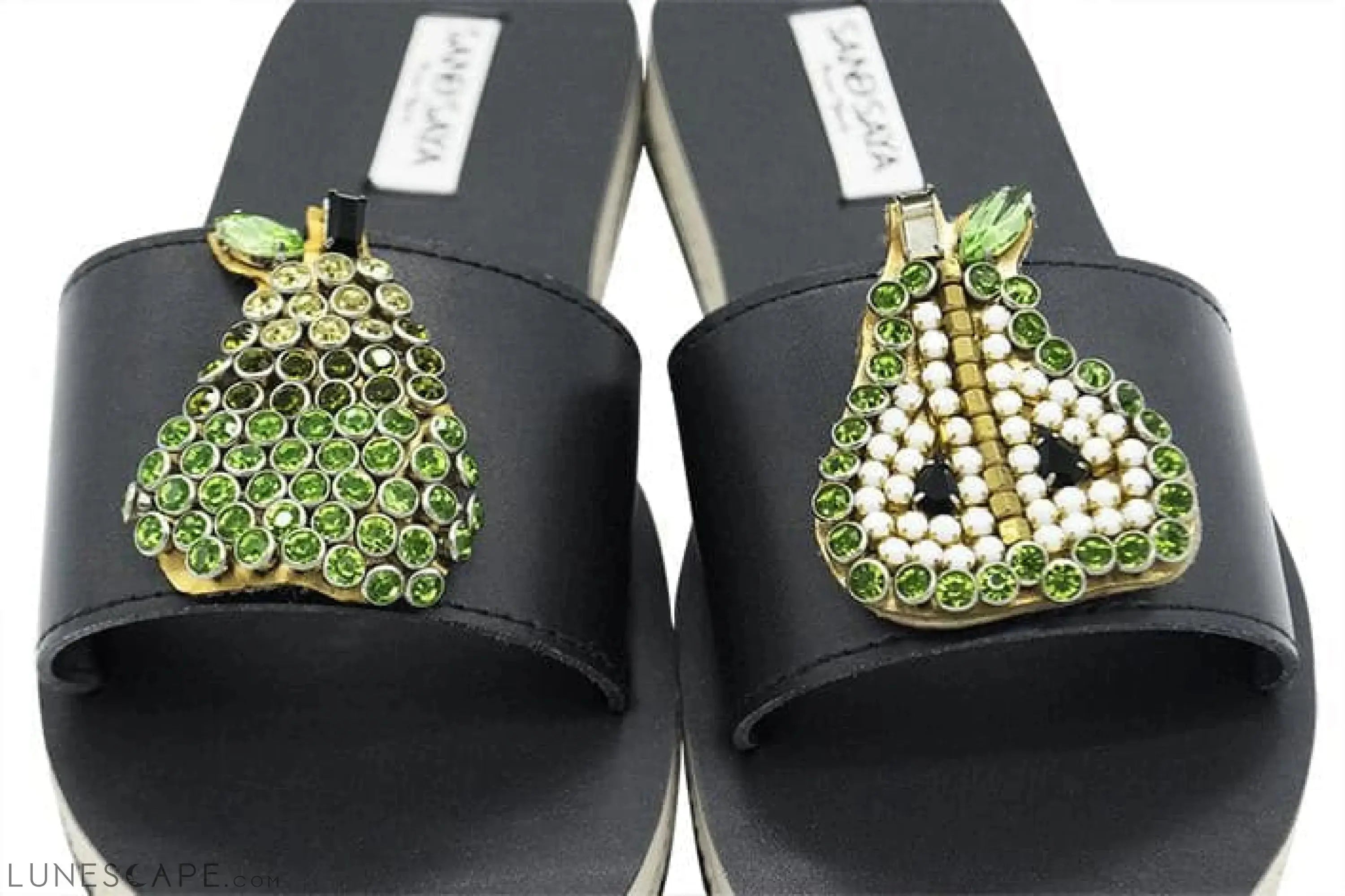 Pear- Green Crystal Fruits Embellished Waterproof Espadrille Flat for Women LUNESCAPE