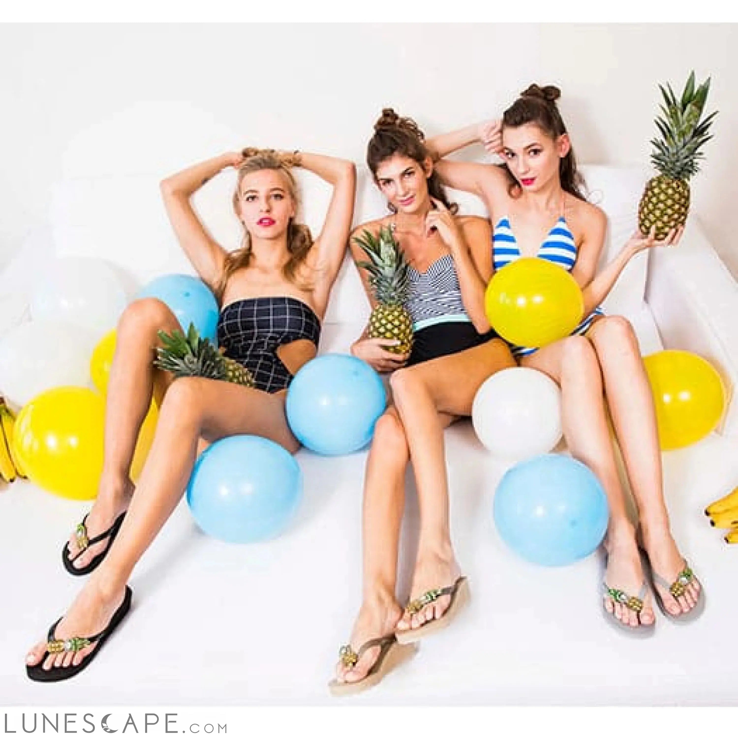 Pineapple - Rhinestone Mid Wedge Flip Flops LUNESCAPE