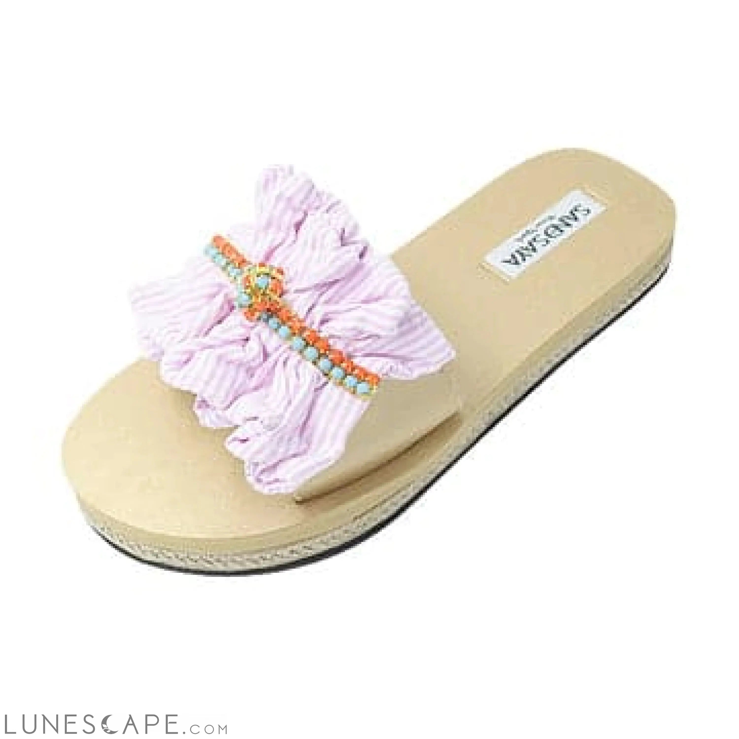 Pink Hudson - Stripe Ruffle With Rhinestone Waterproof Espadrille Flat Women LUNESCAPE