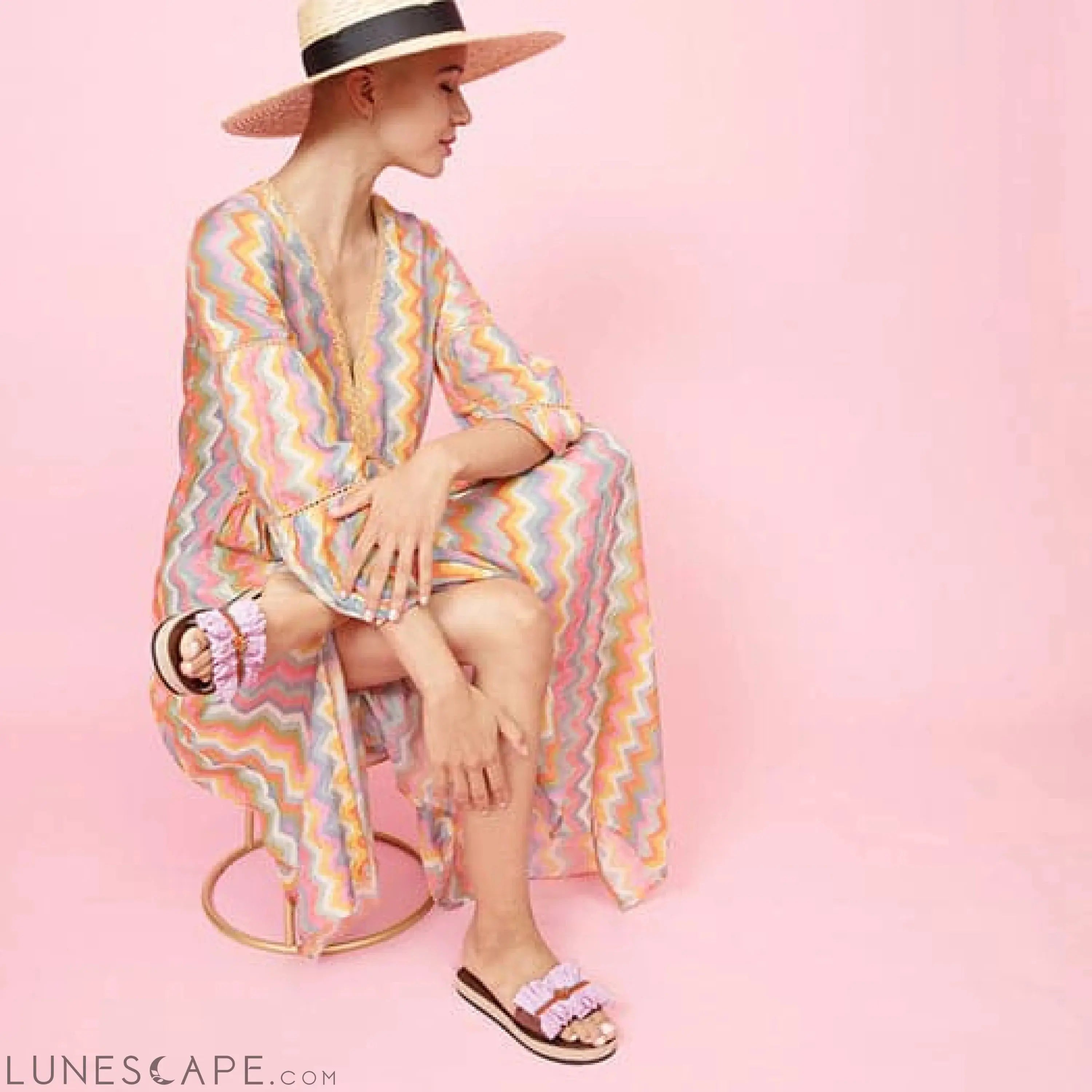 Pink Hudson - Stripe Ruffle With Rhinestone Waterproof Espadrille Flat Women LUNESCAPE