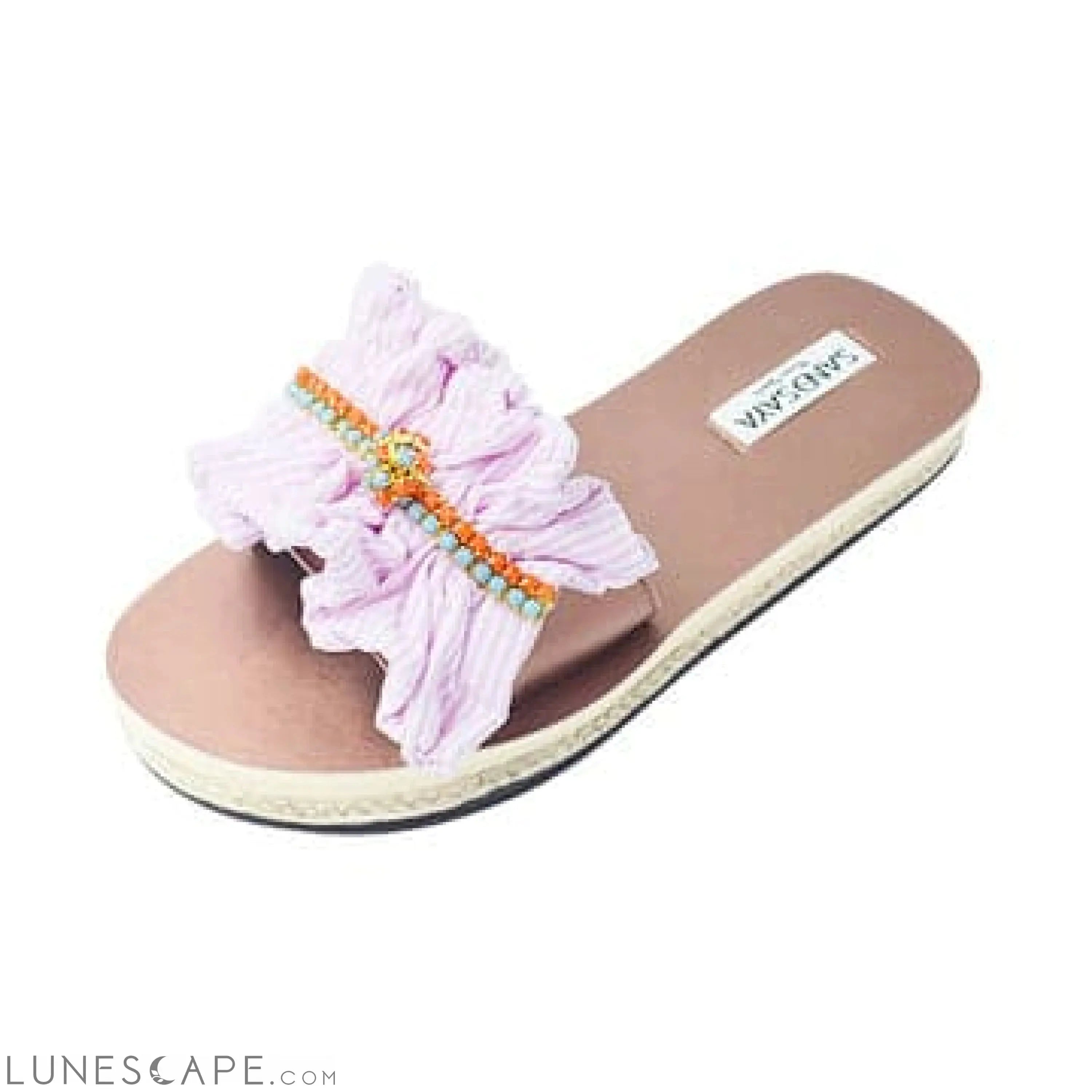Pink Hudson - Stripe Ruffle With Rhinestone Waterproof Espadrille Flat Women LUNESCAPE