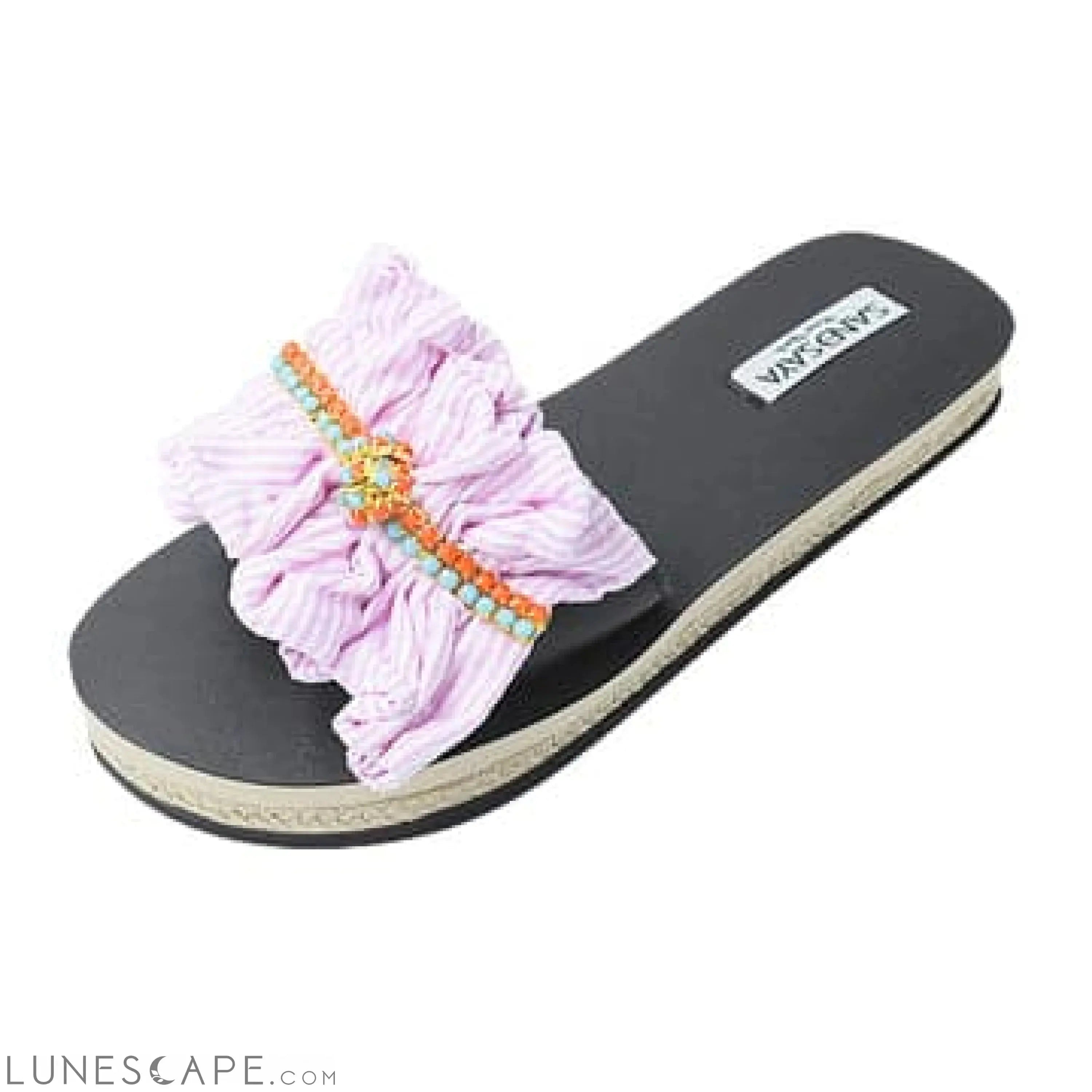 Pink Hudson - Stripe Ruffle With Rhinestone Waterproof Espadrille Flat Women LUNESCAPE