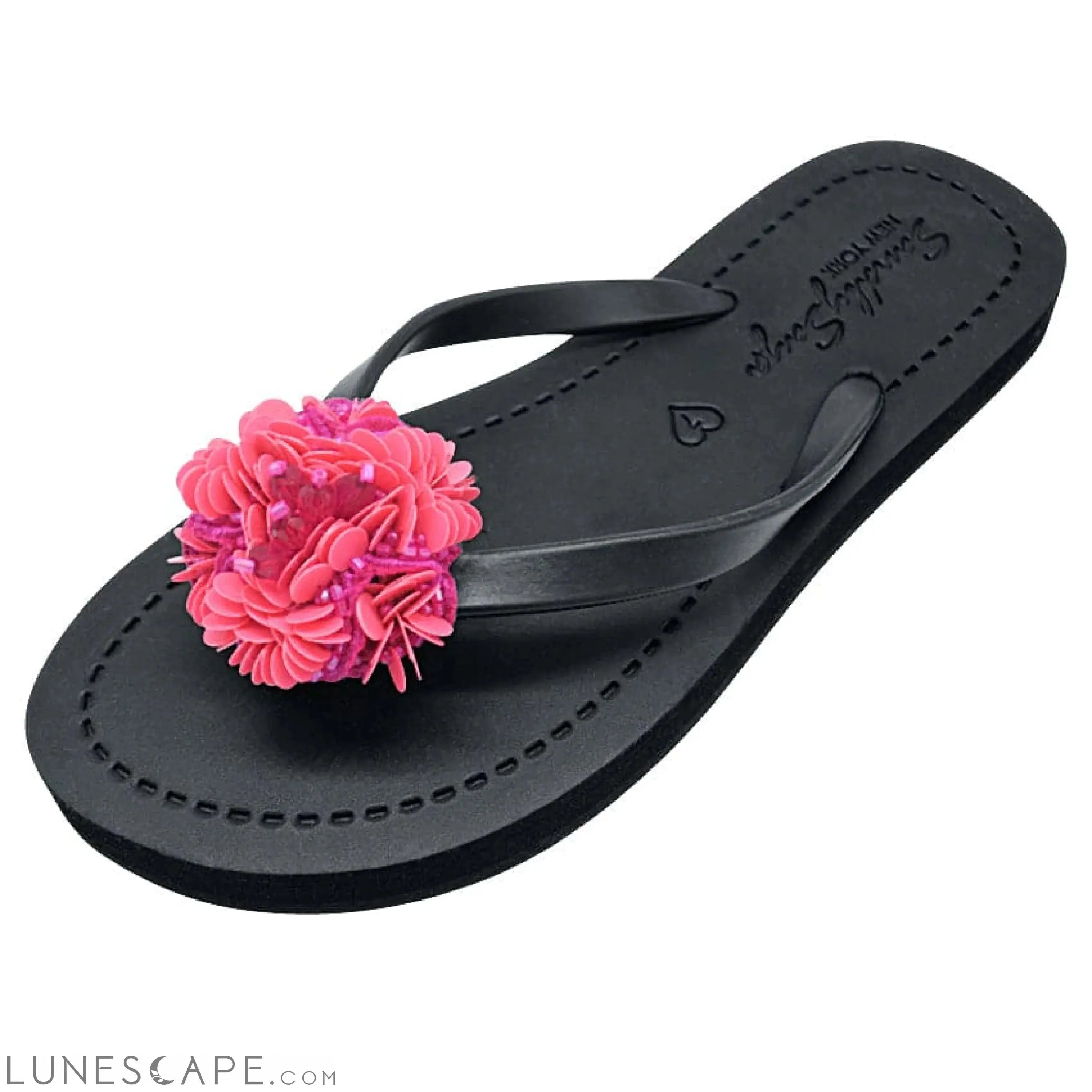 Pink Noho Flower- Embroidered Flat Flip Flops Sandal LUNESCAPE
