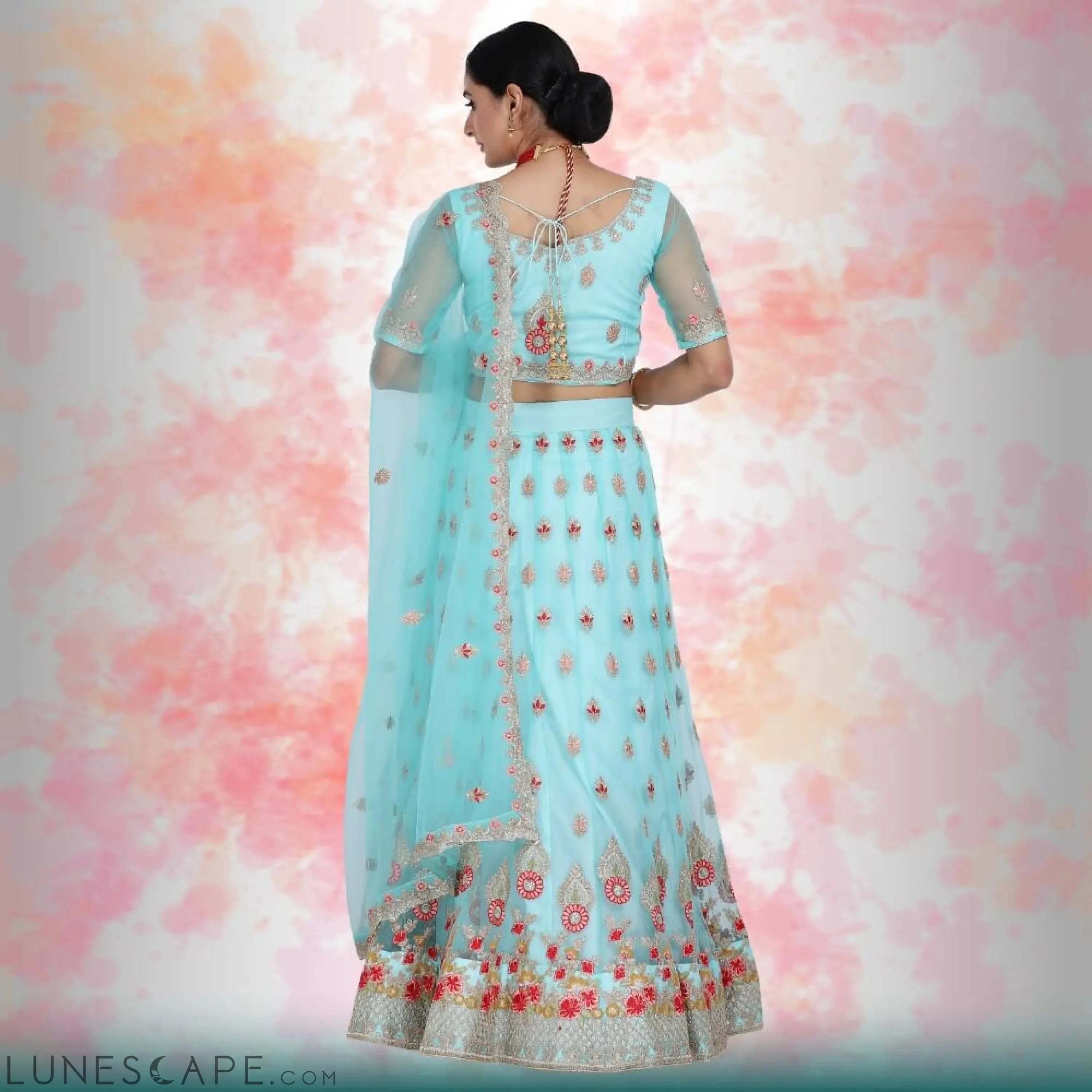 Pure Net Lehenga Choli - Blue LUNESCAPE