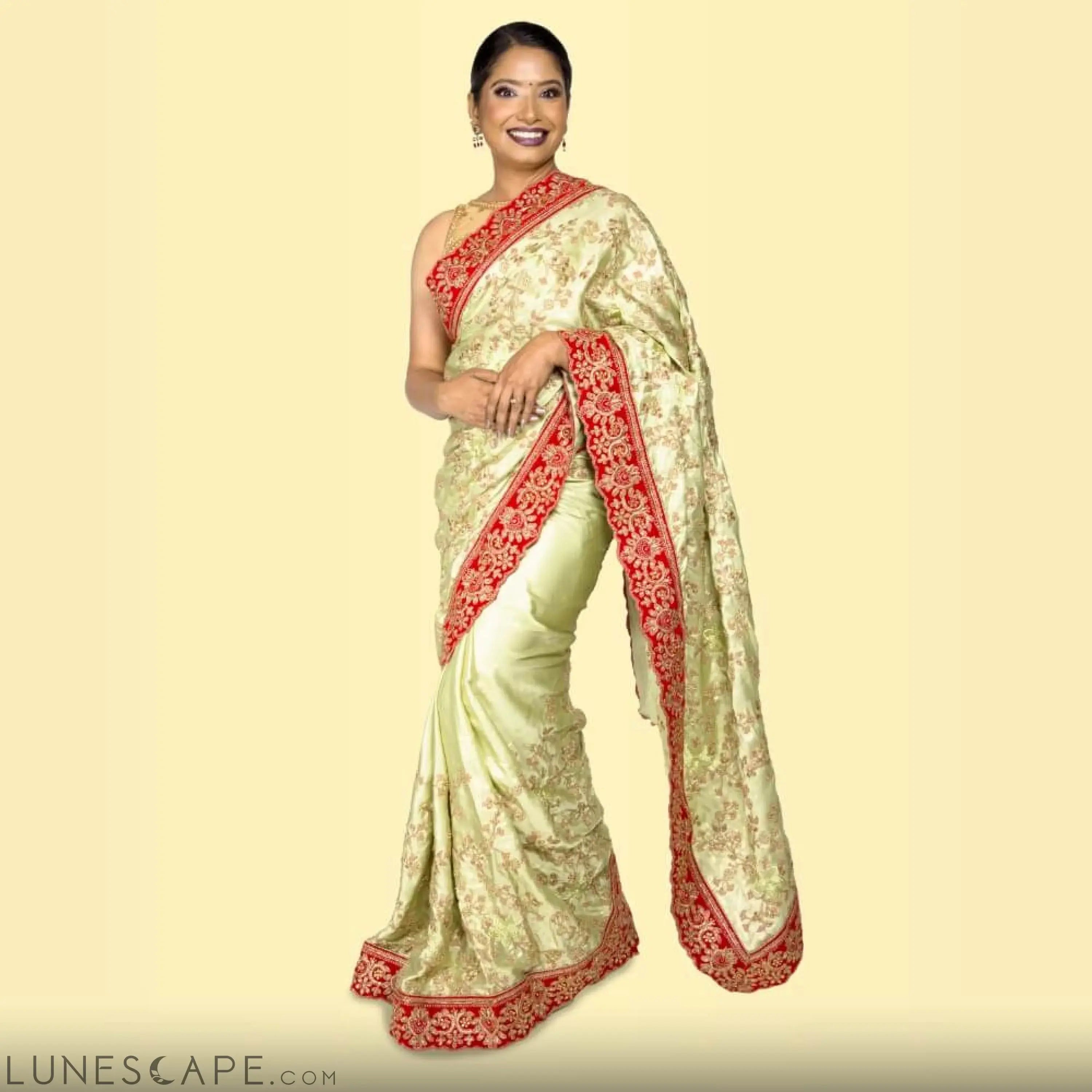 Pure Satin Embroidered Saree LUNESCAPE
