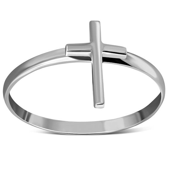 Simple Plain Silver Cross Band Ring LUNESCAPE