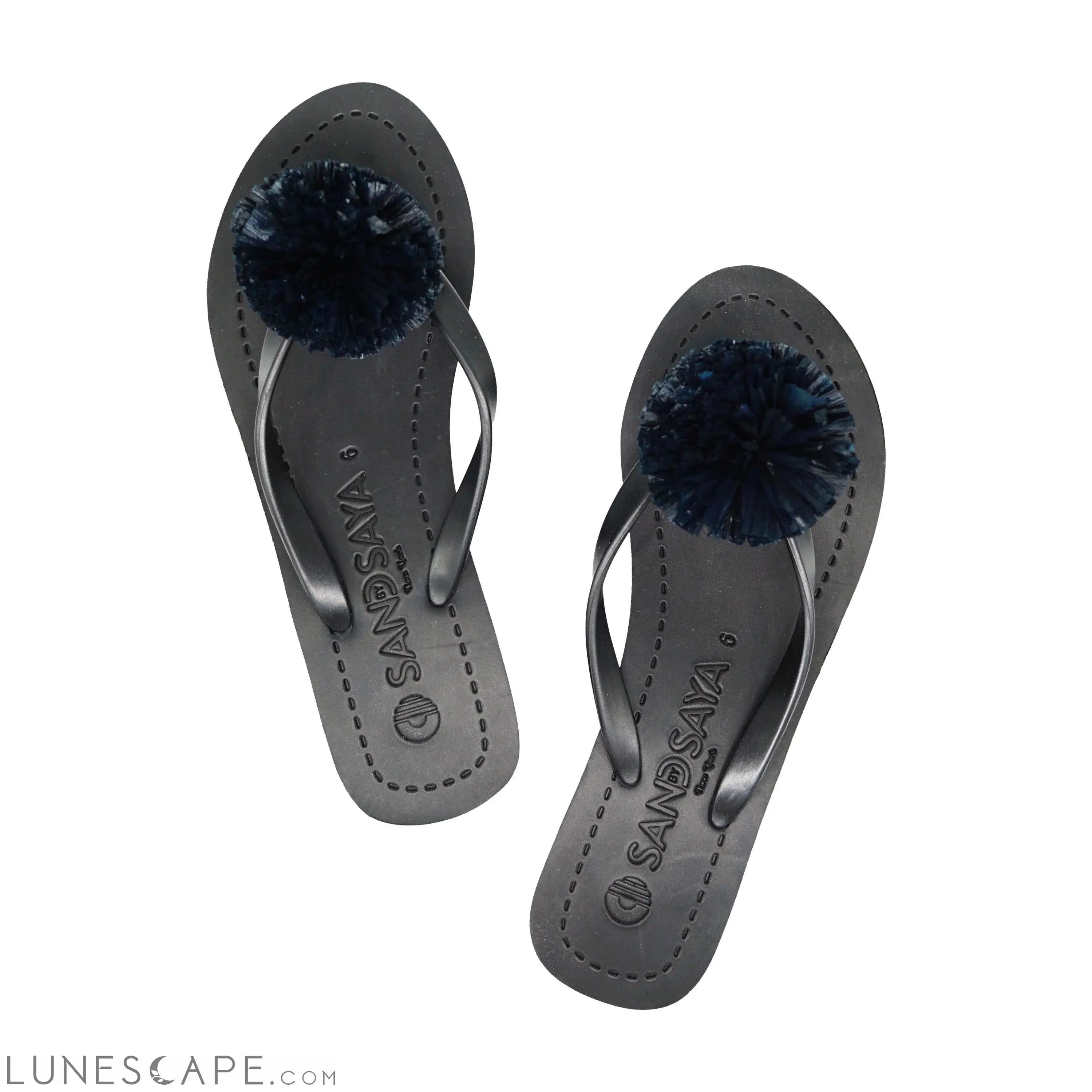 Raffia Pom Poms - Mid Wedge Flip Flops Sandals LUNESCAPE