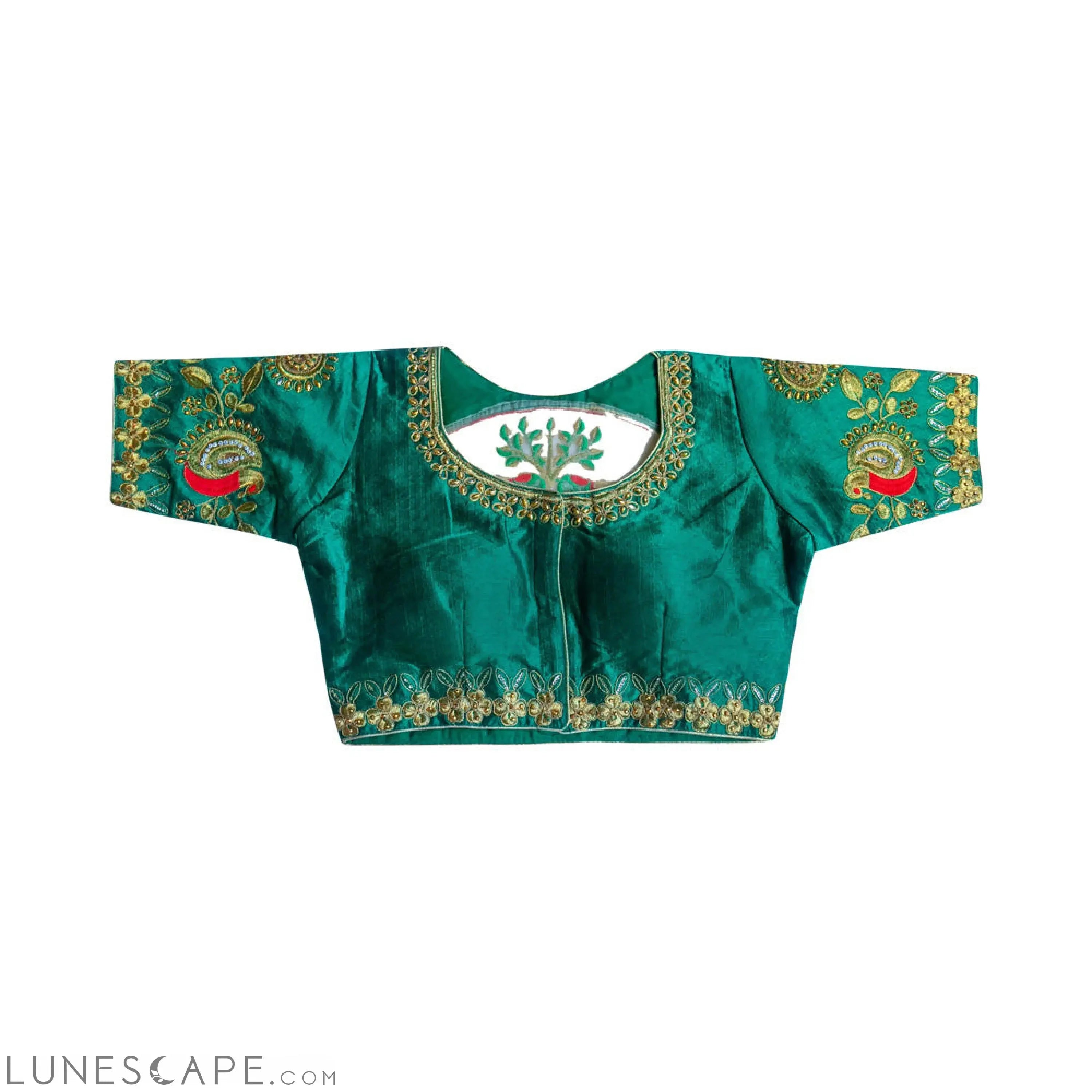 Readymade Saree Blouse With Embroidery - Green LUNESCAPE