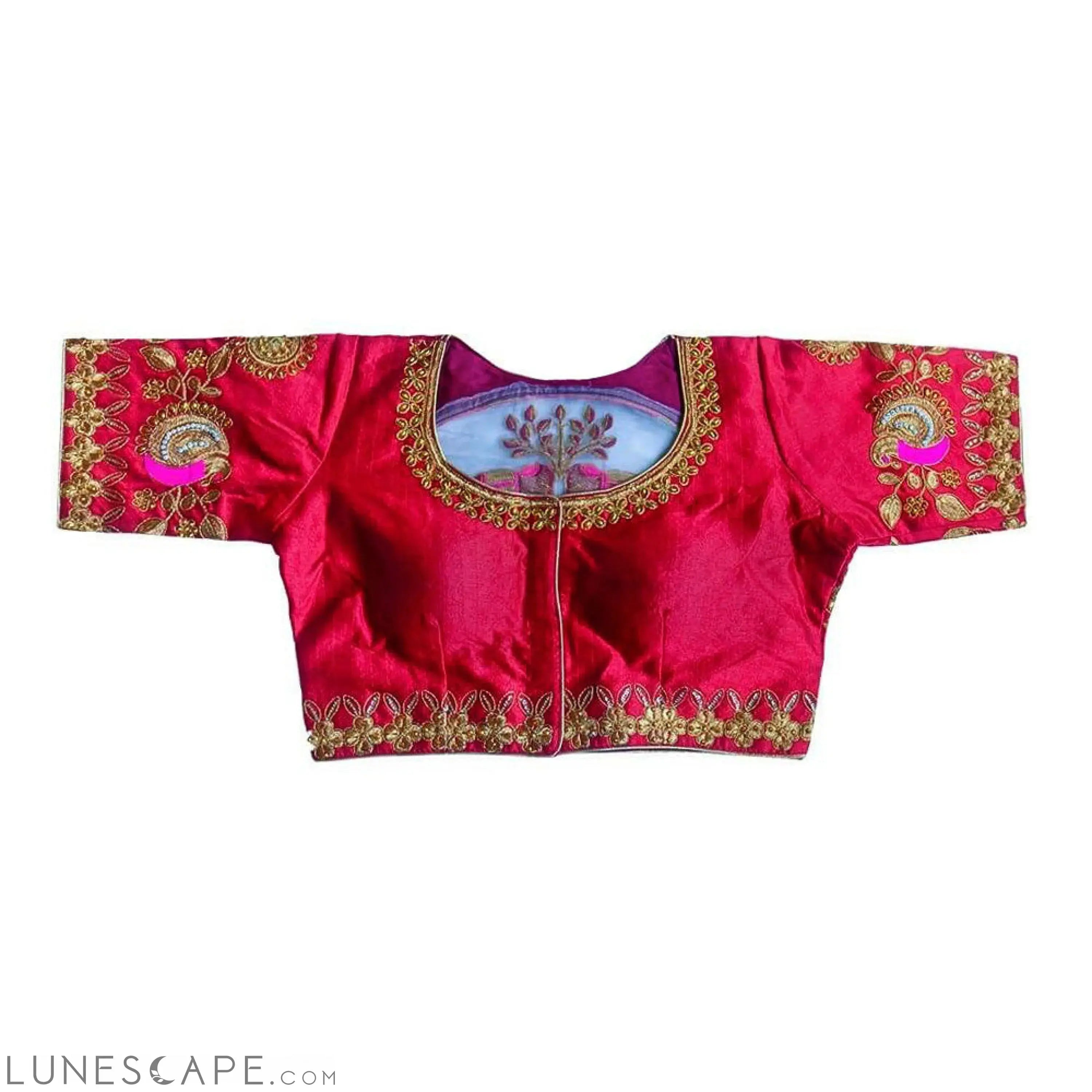 Readymade Saree Blouse With Embroidery - Red LUNESCAPE