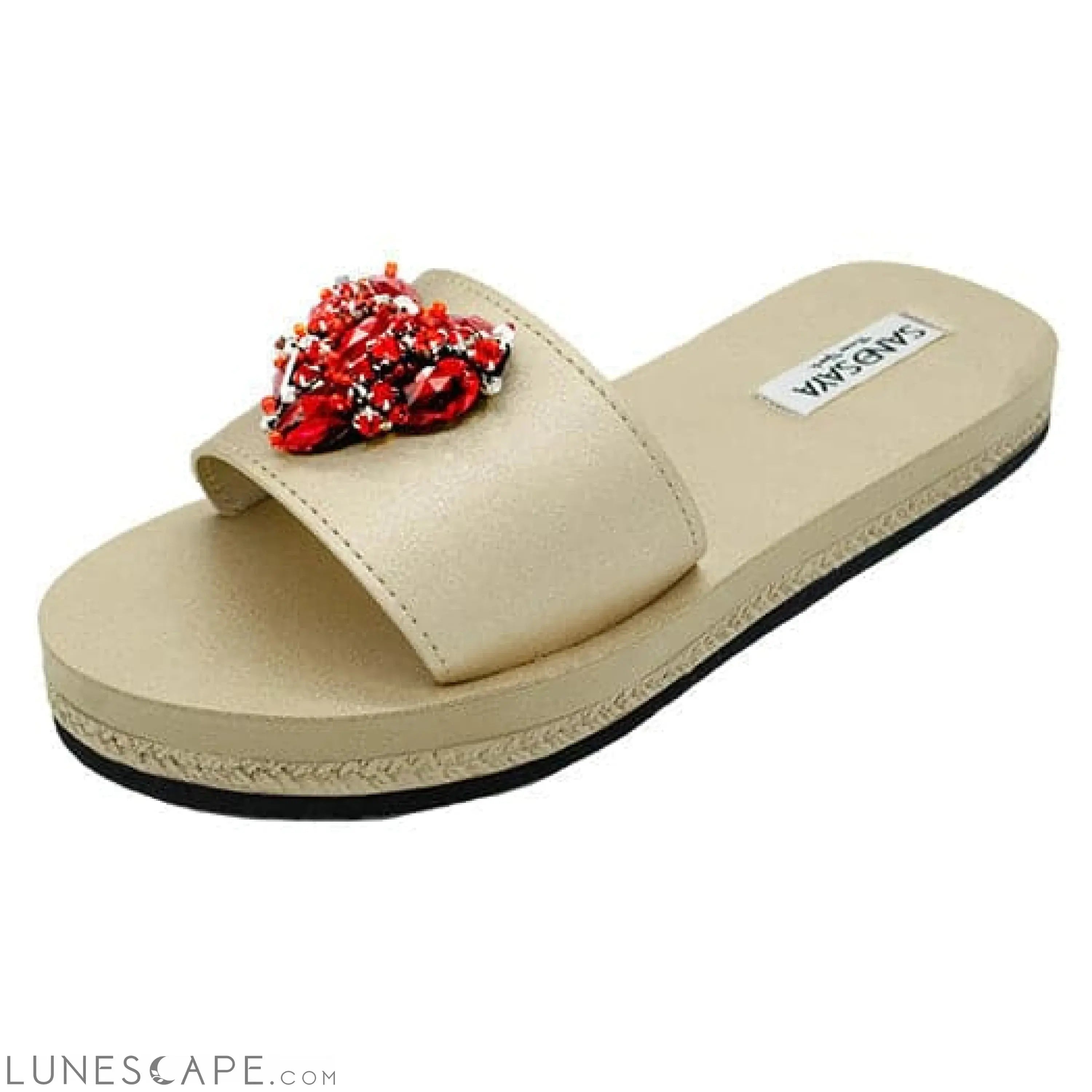 Red Heart - Rhinestone Embellished Sandals for Women_Waterproof Espadrille Flat LUNESCAPE