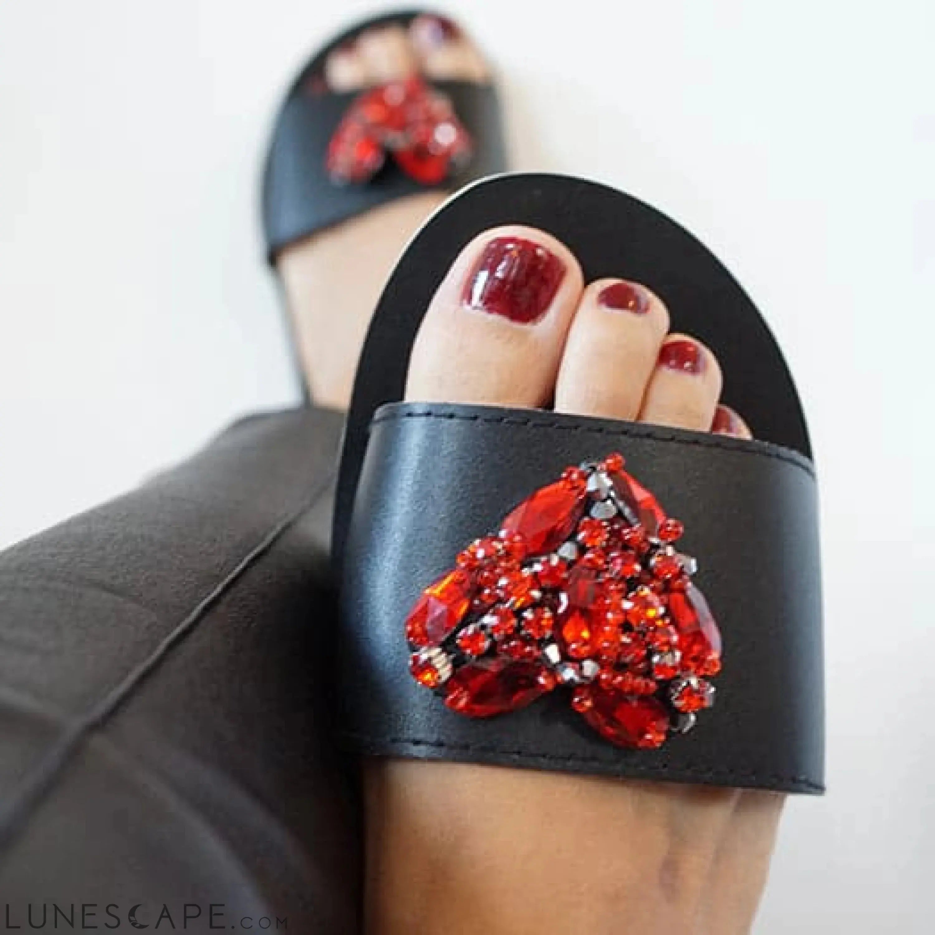 Red Heart - Rhinestone Embellished Sandals for Women_Waterproof Espadrille Flat LUNESCAPE