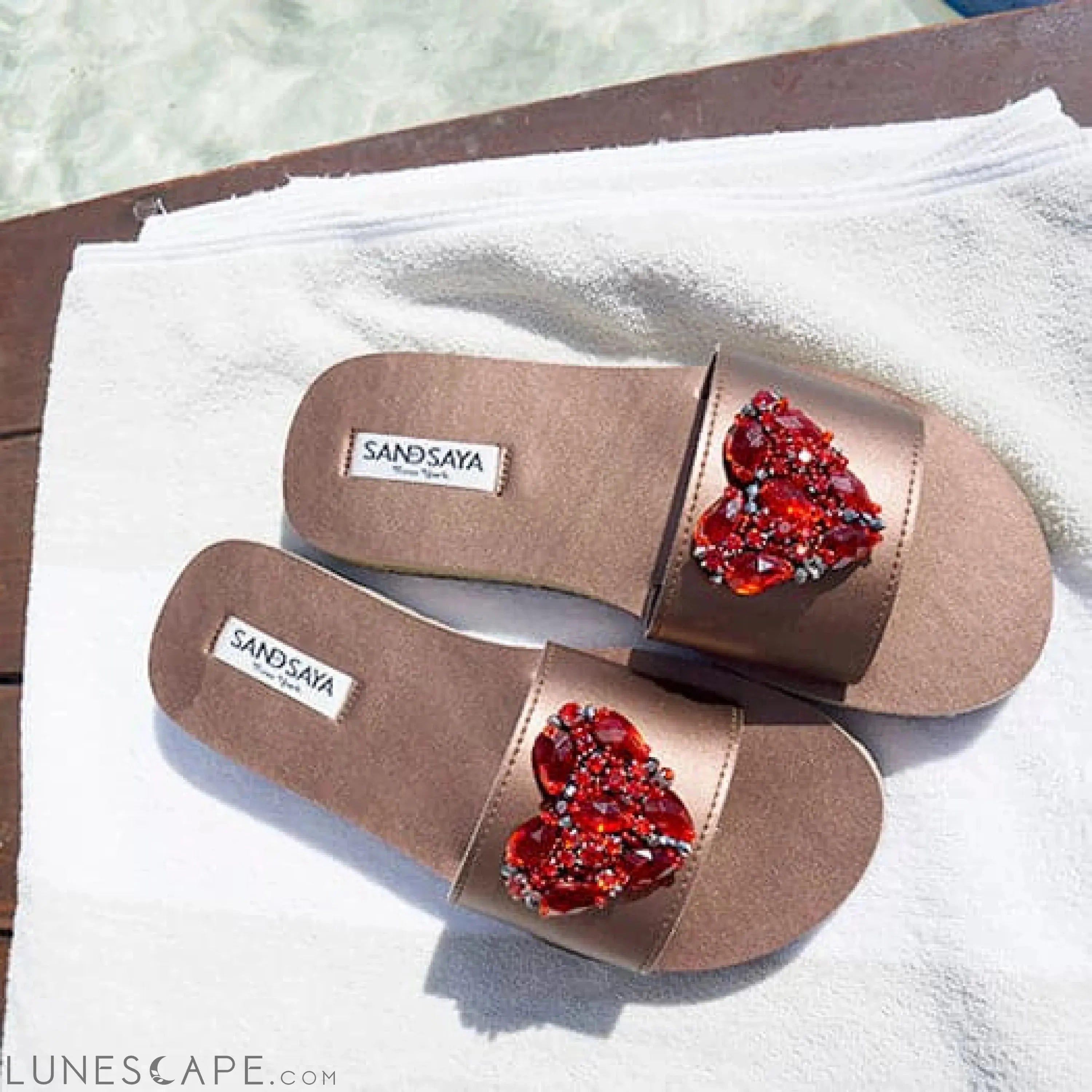 Red Heart - Rhinestone Embellished Sandals for Women_Waterproof Espadrille Flat LUNESCAPE