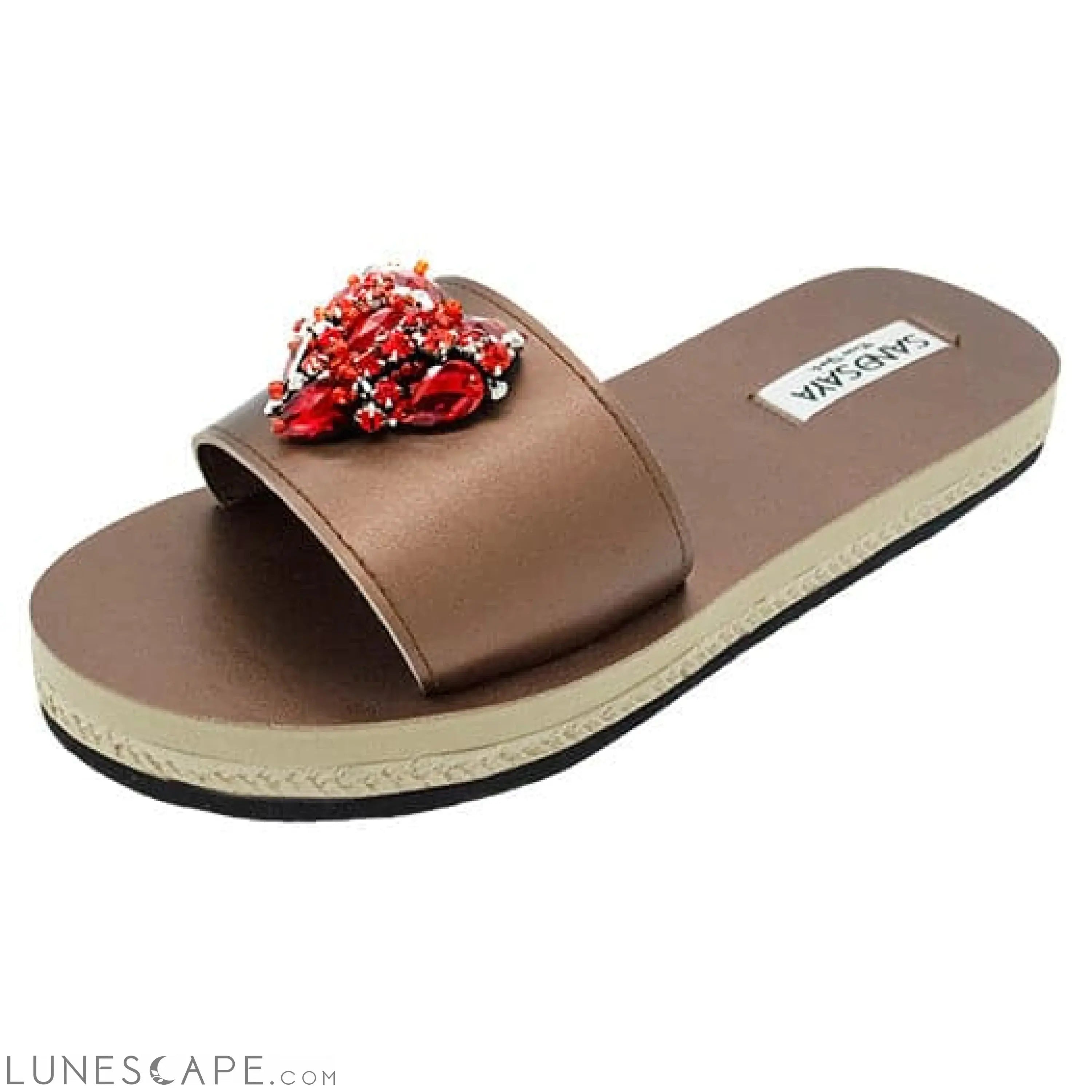 Red Heart - Rhinestone Embellished Sandals for Women_Waterproof Espadrille Flat LUNESCAPE