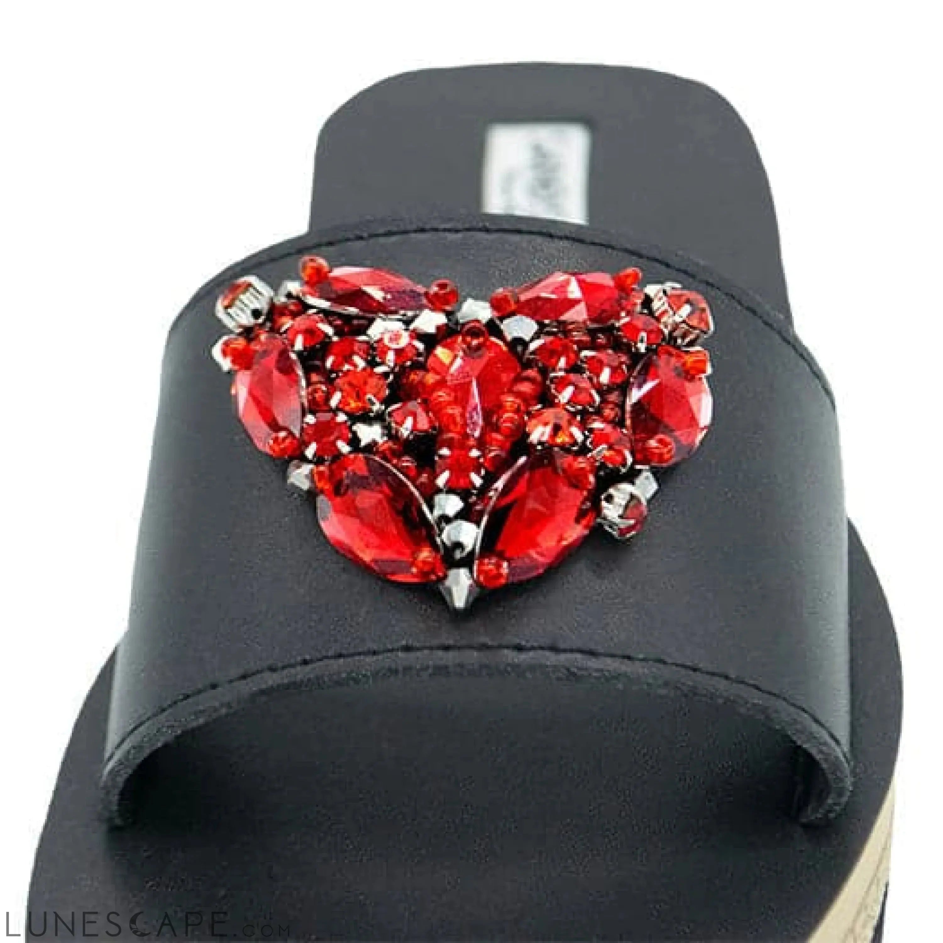 Red Heart - Rhinestone Embellished Sandals for Women_Waterproof Espadrille Flat LUNESCAPE